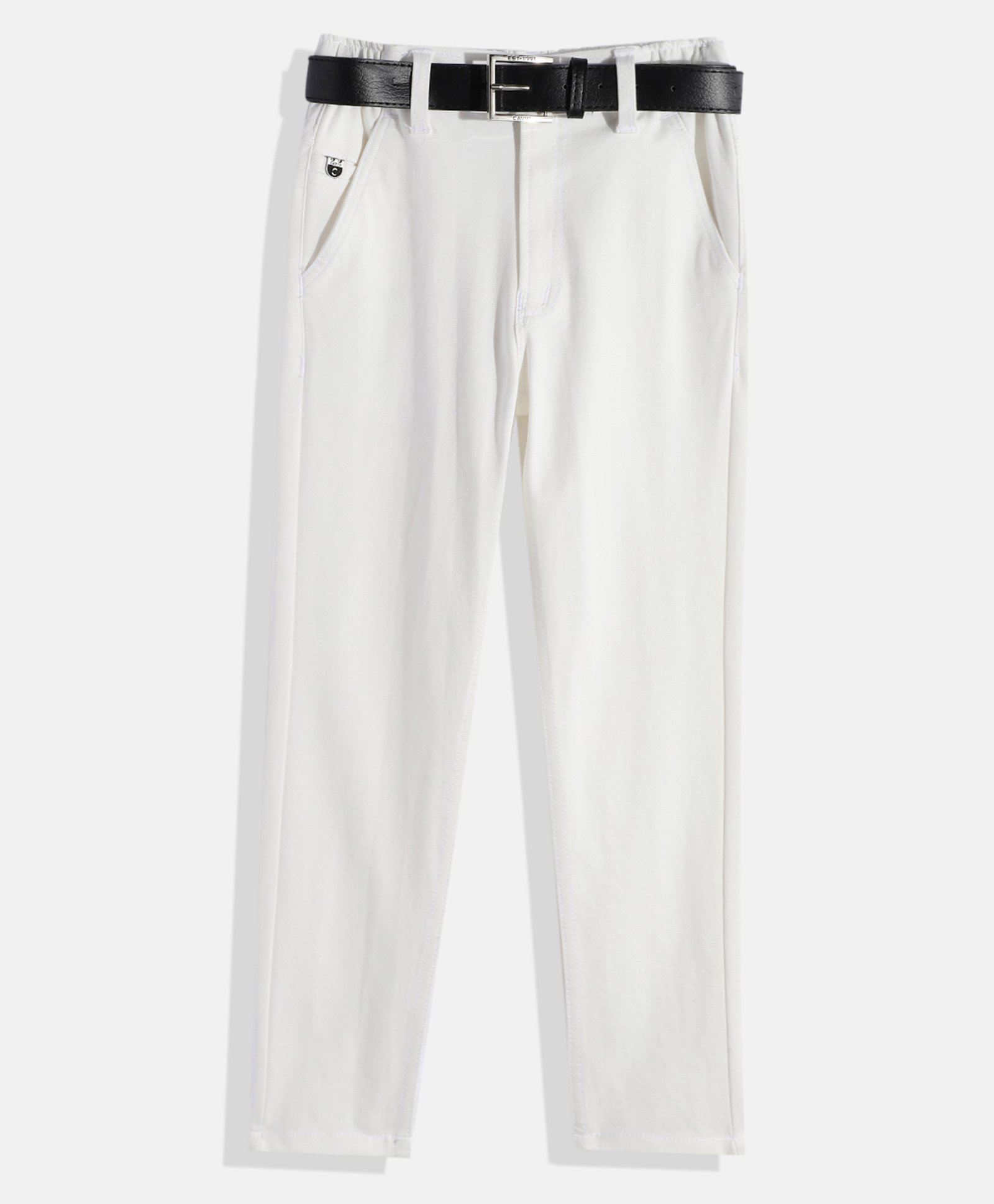 CAVIO Lycra Solid Trousers With Belt - White-picture-13
