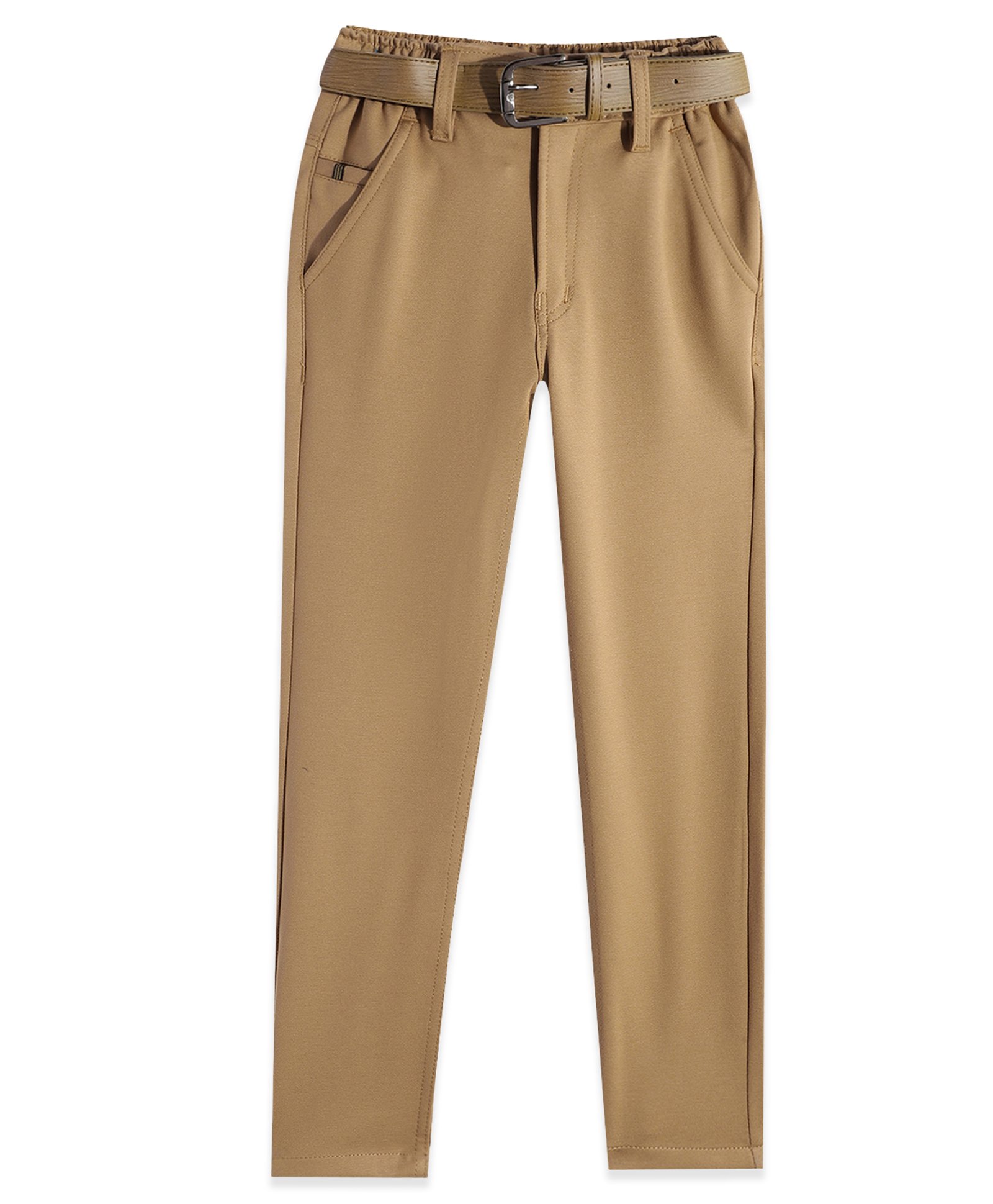 CAVIO Lycra Blend Solid Trousers With Belt Set - Khaki-picture-28