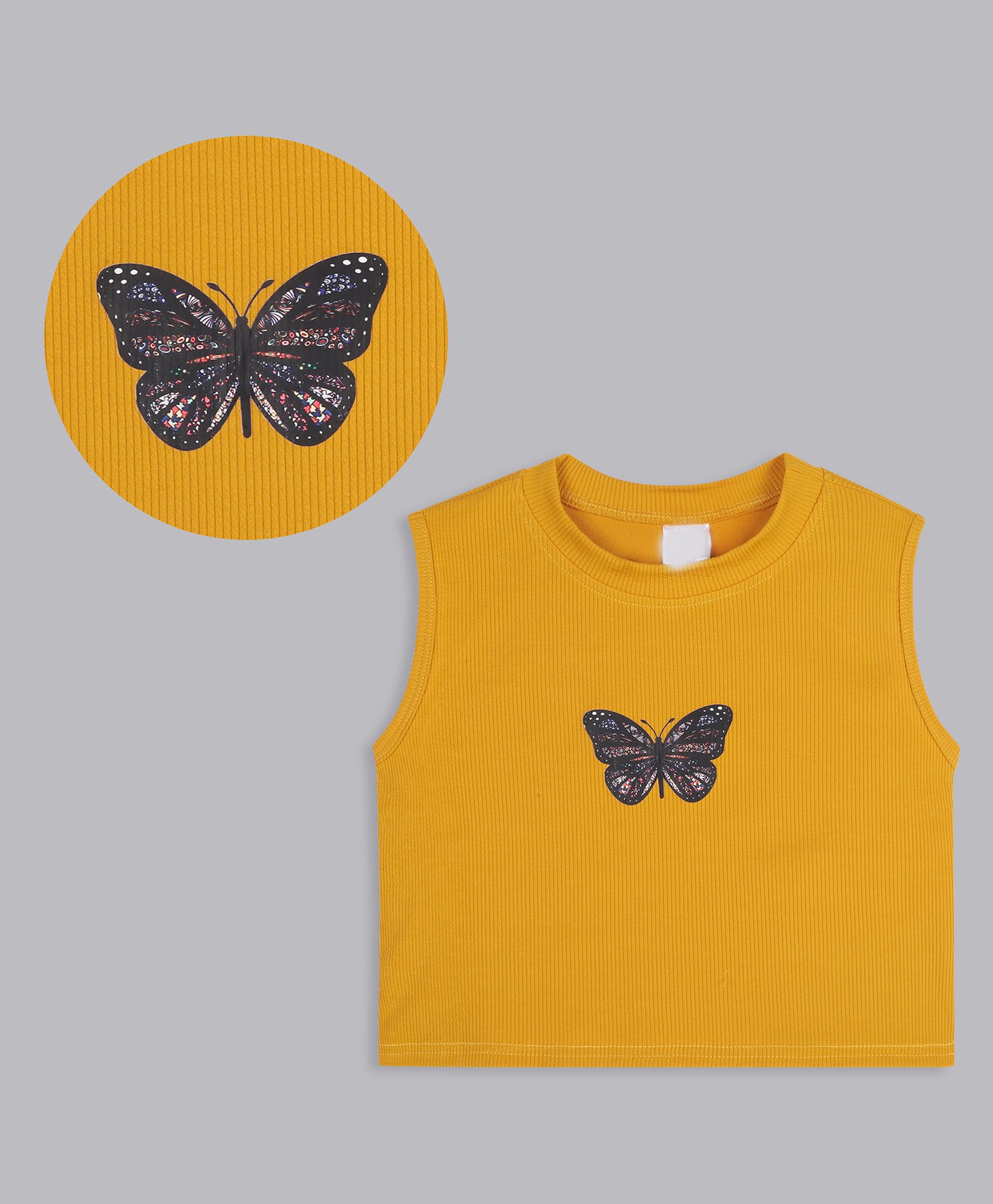 Bolly Lounge Cotton Sleeveless Butterfly Printed Crop Top - Yellow-image-33