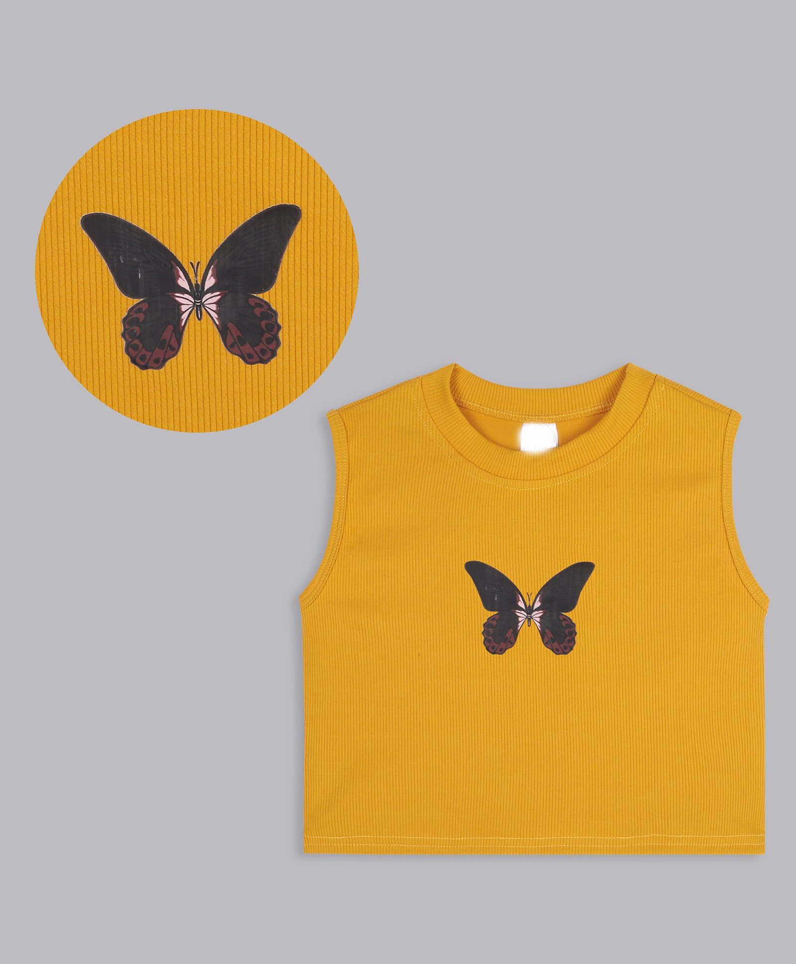 Bolly Lounge Cotton Sleeveless Butterfly Printed Crop Top - Yellow-picture-13