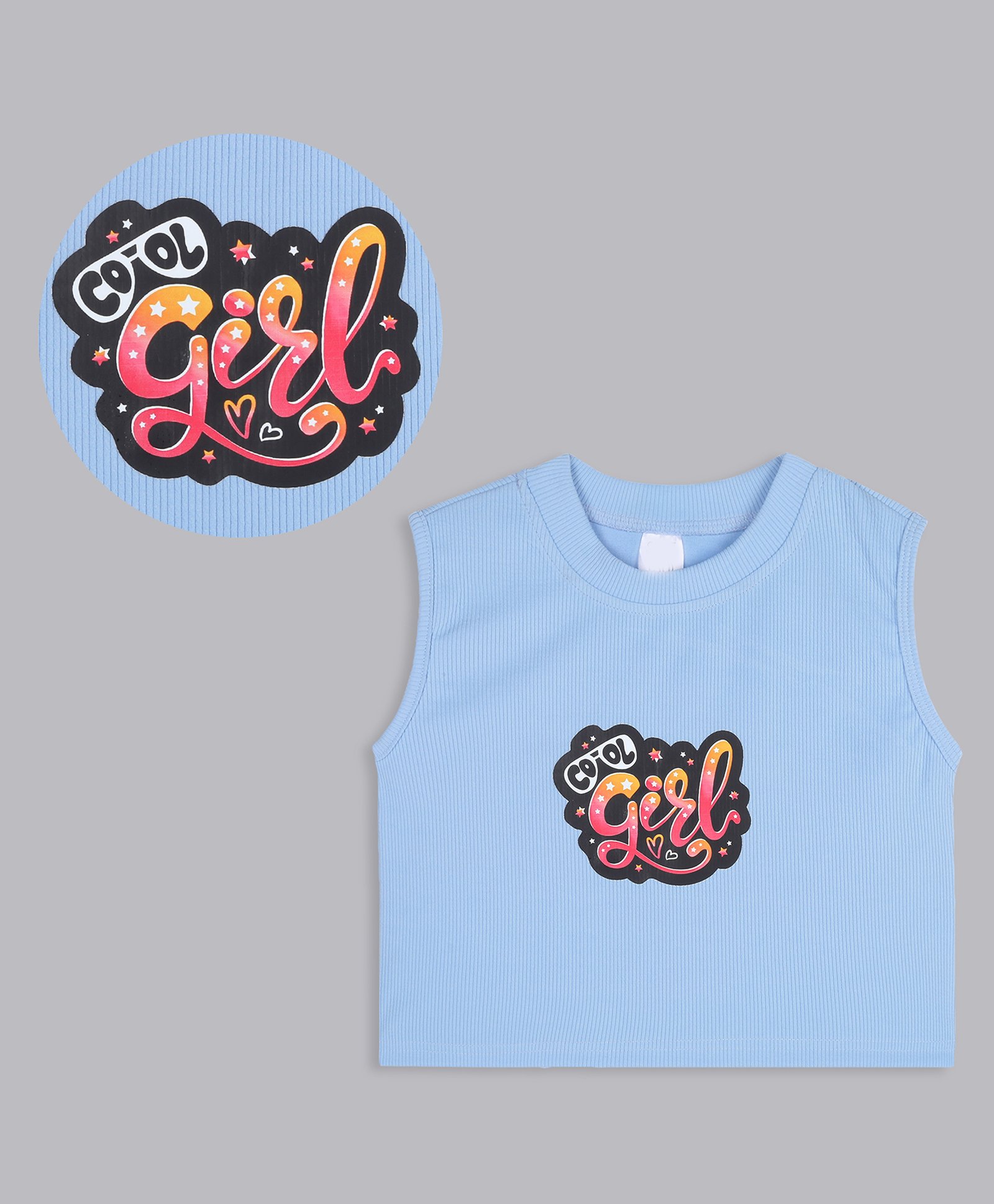 Bolly Lounge Cotton Sleeveless Cool Girl Text Printed Crop Top - Turquoise-image-29