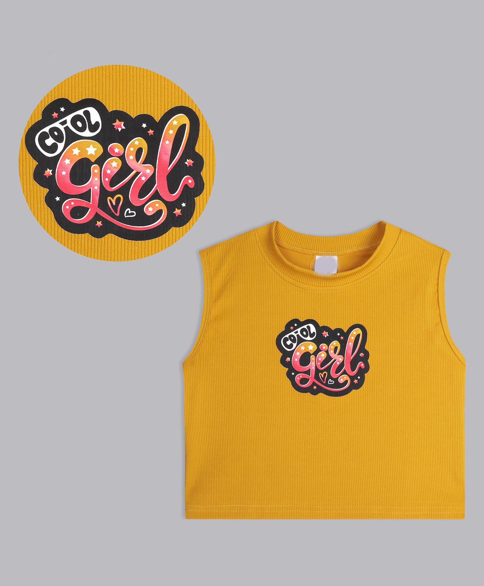 Bolly Lounge Cotton Sleeveless Flower Child Text Printed Crop Top - Yellow-image-31
