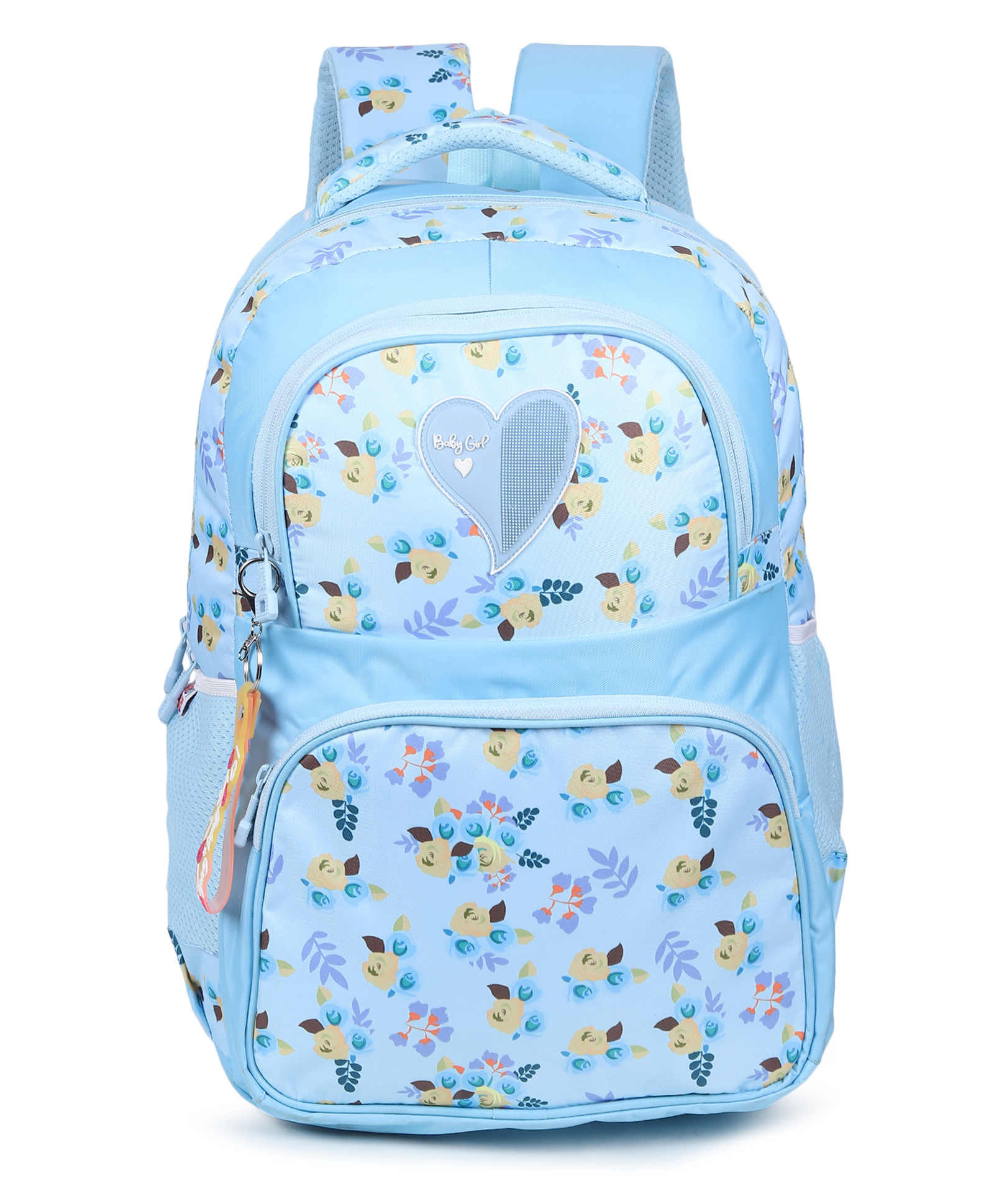 Baby Girl Flower-Printed Backpack for School | College | Office Use Color Sky Blue - Height 18 Inches-image-30