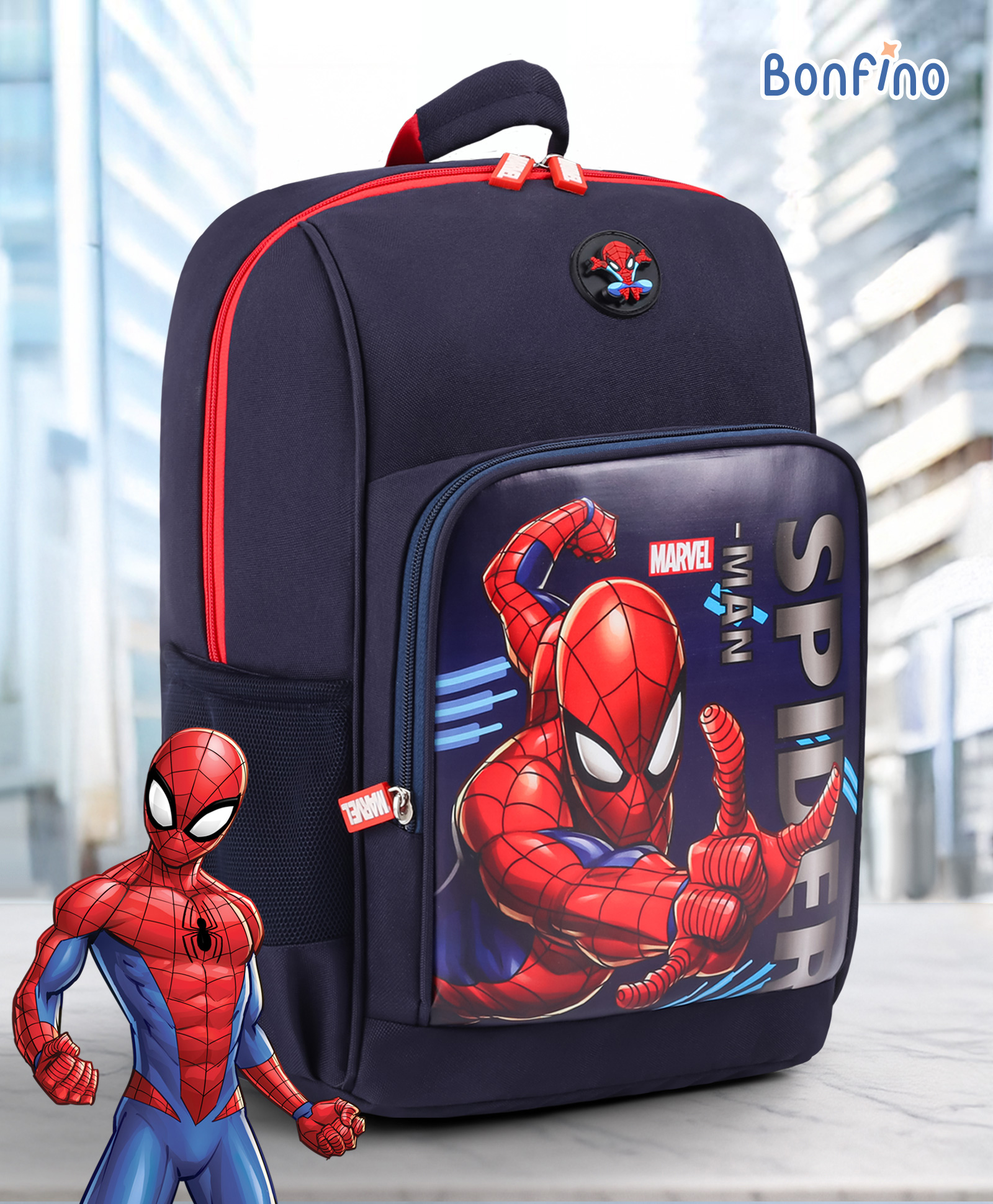 Bonfino Marvel School Backpack with Water Resistance & Spider-man Print Blue - Height 16 Inches-image-14