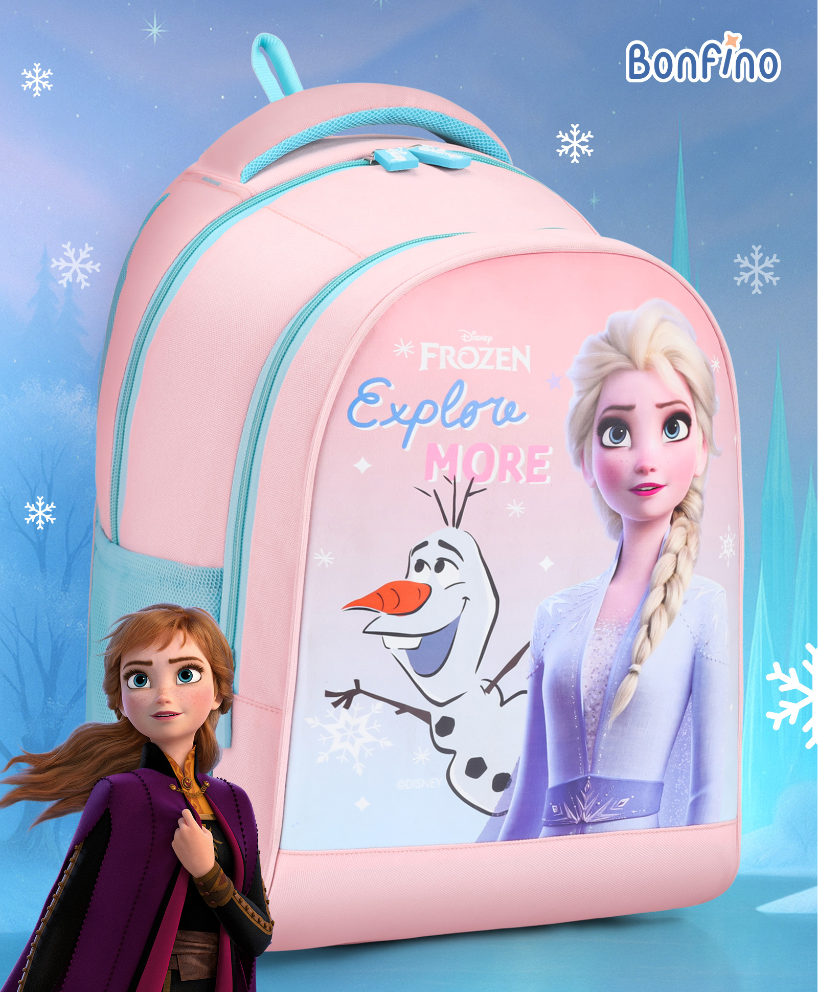 Bonfino Disney School Backpack with Water Resistance & Frozen Print Pink - Height 16 Inches-image-47