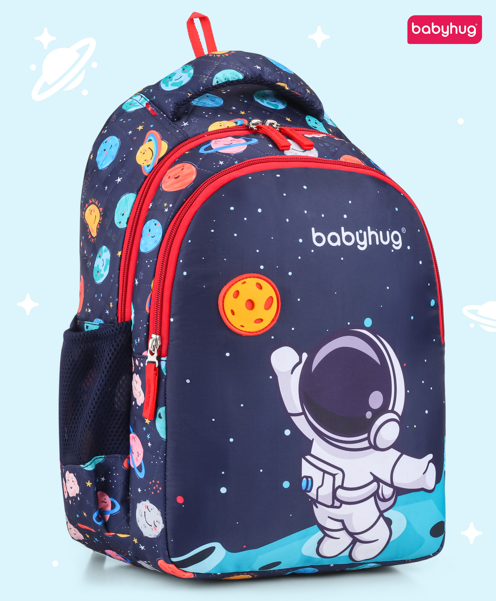 Babyhug Backpack with Astronaut Print Navy Blue - Height 16 Inches-image-22