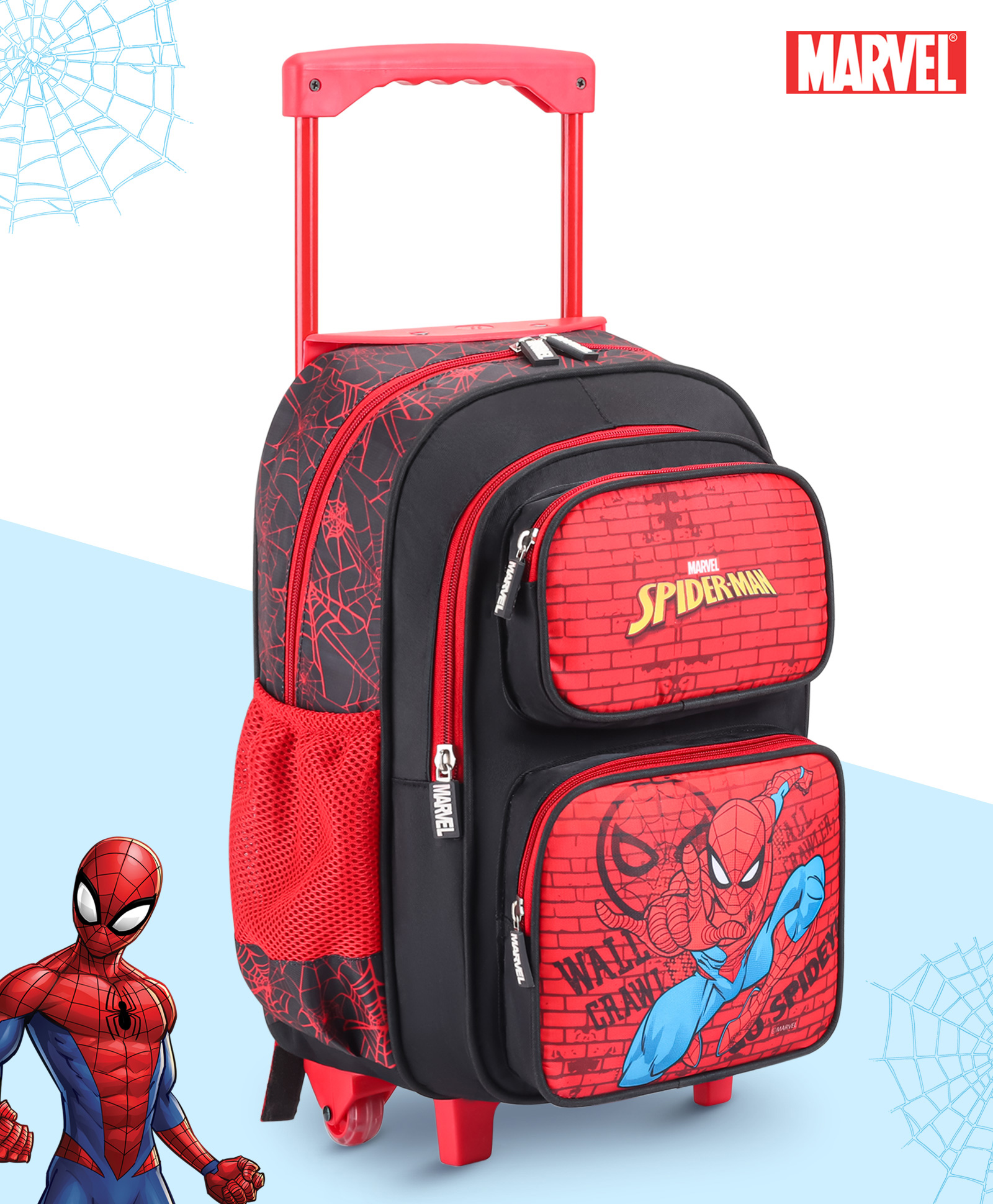 Babyhug Marvel Avengers Spiderman Trolley Backpack Red - Height 16 Inches-image-27