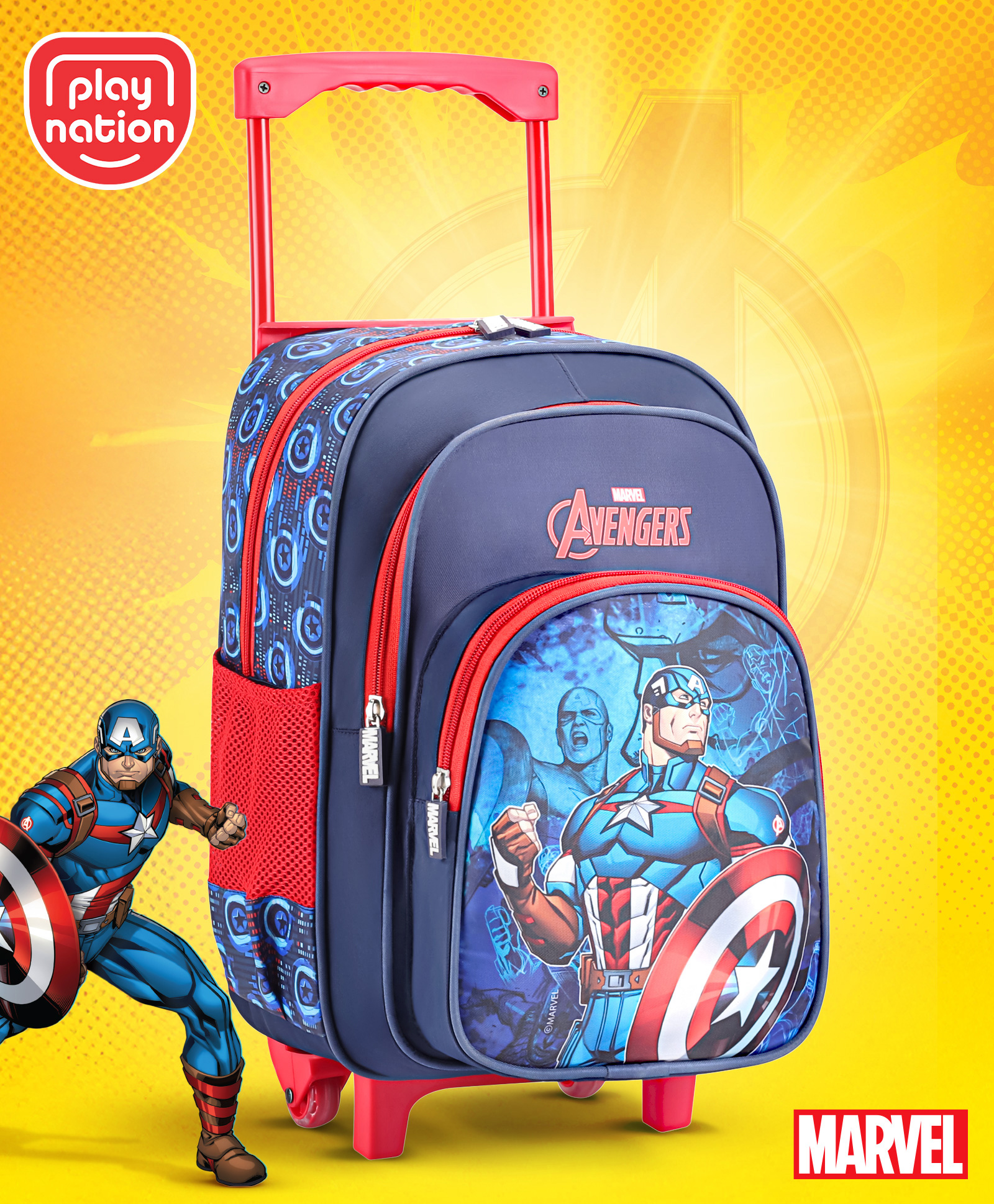 Play Nation Marvel Avengers Captain America Trolley Backpack Navy Blue - Height 16 Inches-image-6