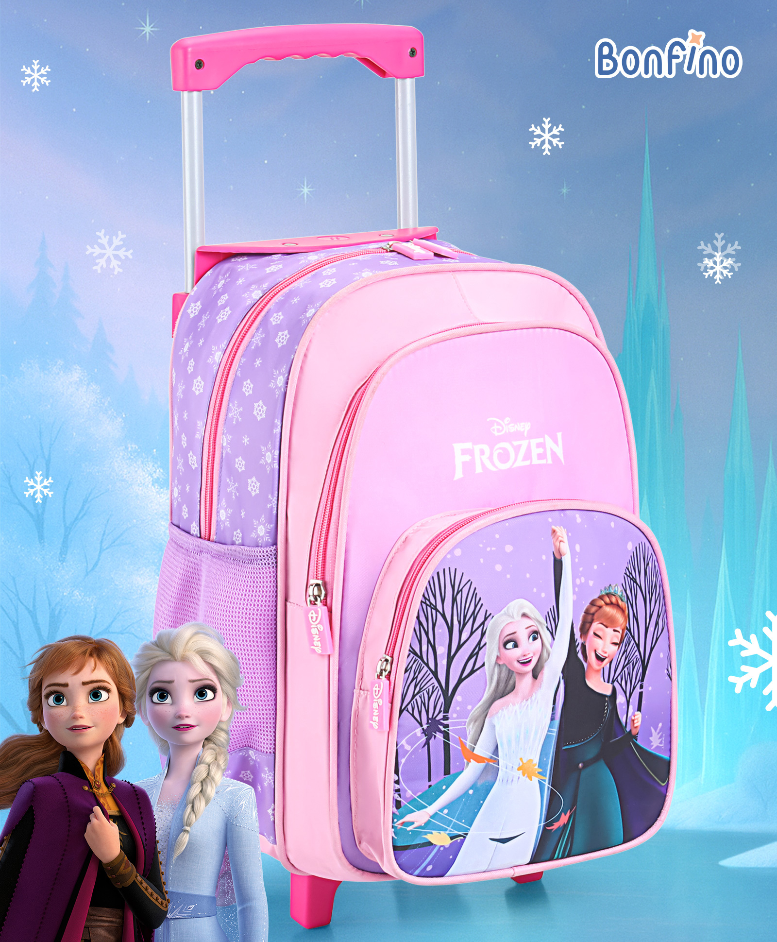 Bonfino Disney Frozen Sisters Trolley Backpack with 2 Main Compartment - Height 18.5 Inches-picture-13