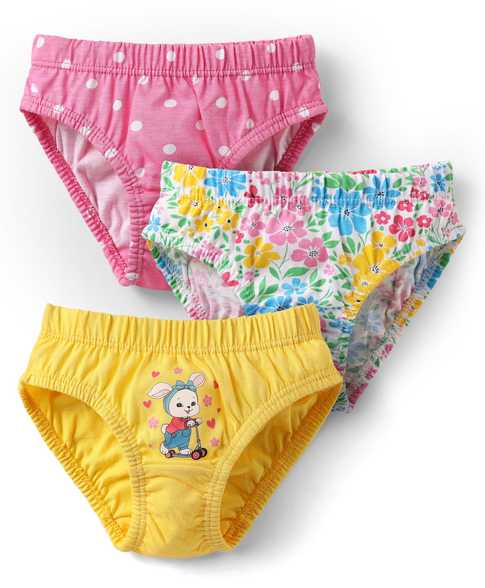 Babyhug 100% Cotton Single Jersey Knit Panties With Polka Dots & Floral Print Pack Of 3 - Yellow