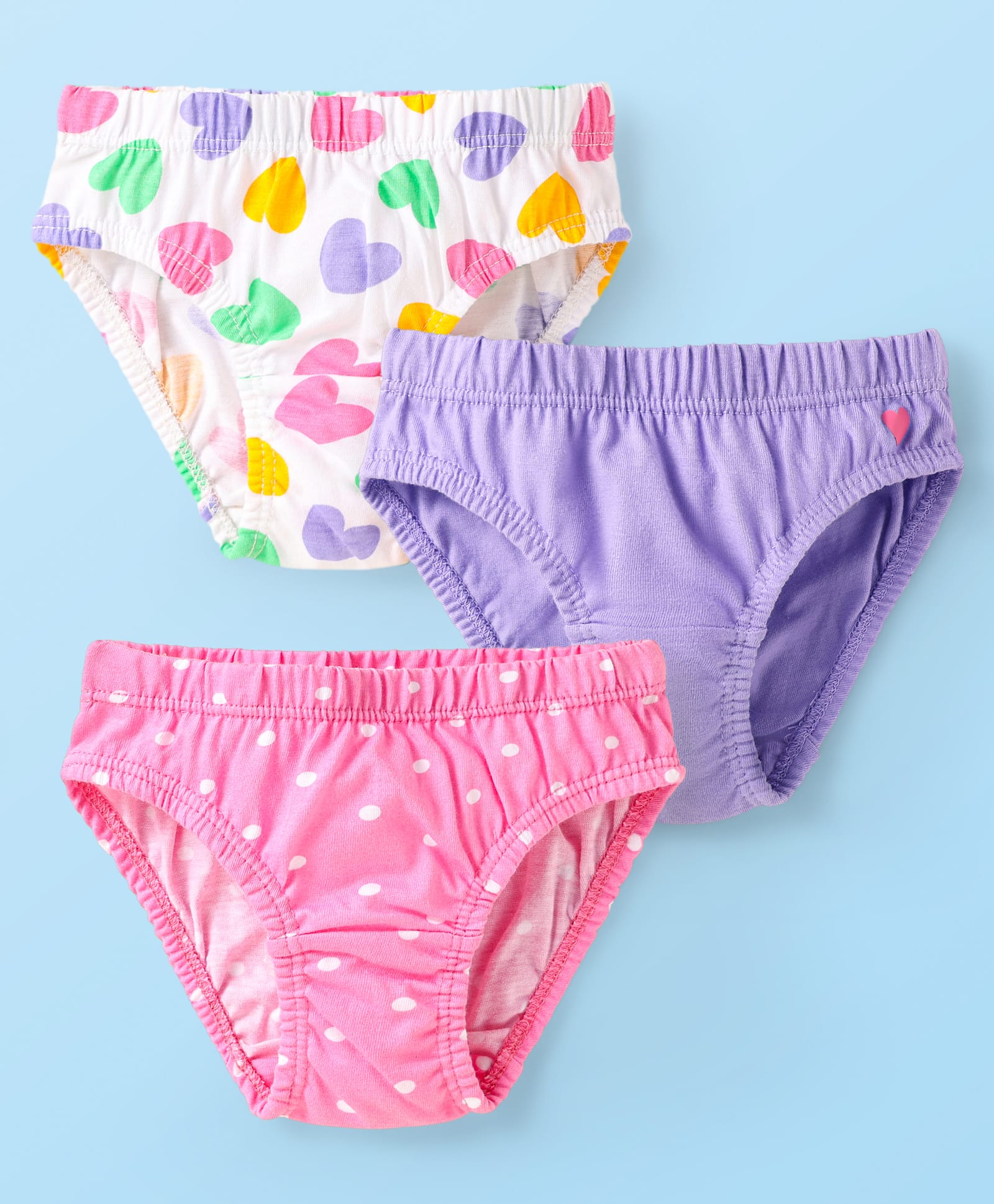 Babyhug 100% Cotton Single Jersey Knit Panties With Polka Dots & Heart Print - Purple White & Pink-picture-18