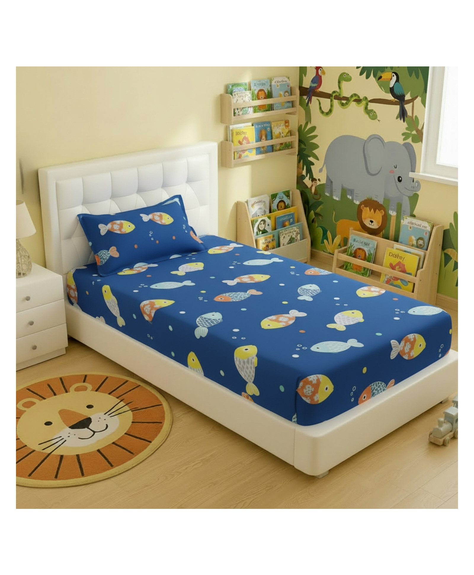 Filymore Cute Fish single Bedsheet for kids room Made with super soft microfiber Single Bedsheet with 1 Pillow Covers Size 90x60 Inch Pillow Cover Size 17 X 27 Inch, Blue and yellow-image-8