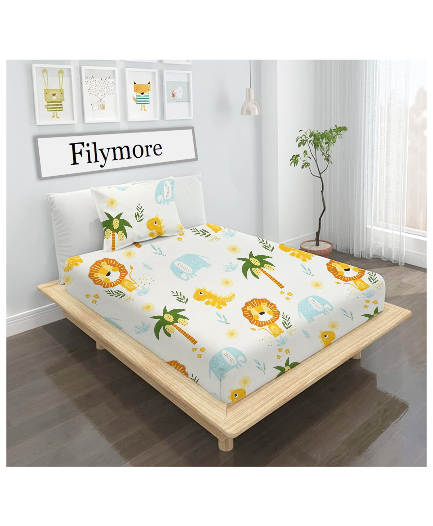 Filymore Lion single Bedsheet for kids room Made with super soft microfiber Single Bedsheet with 1 Pillow Covers Size 90x60 Inch Pillow Cover Size 17 X 27 Inch, White and yellow-image-35