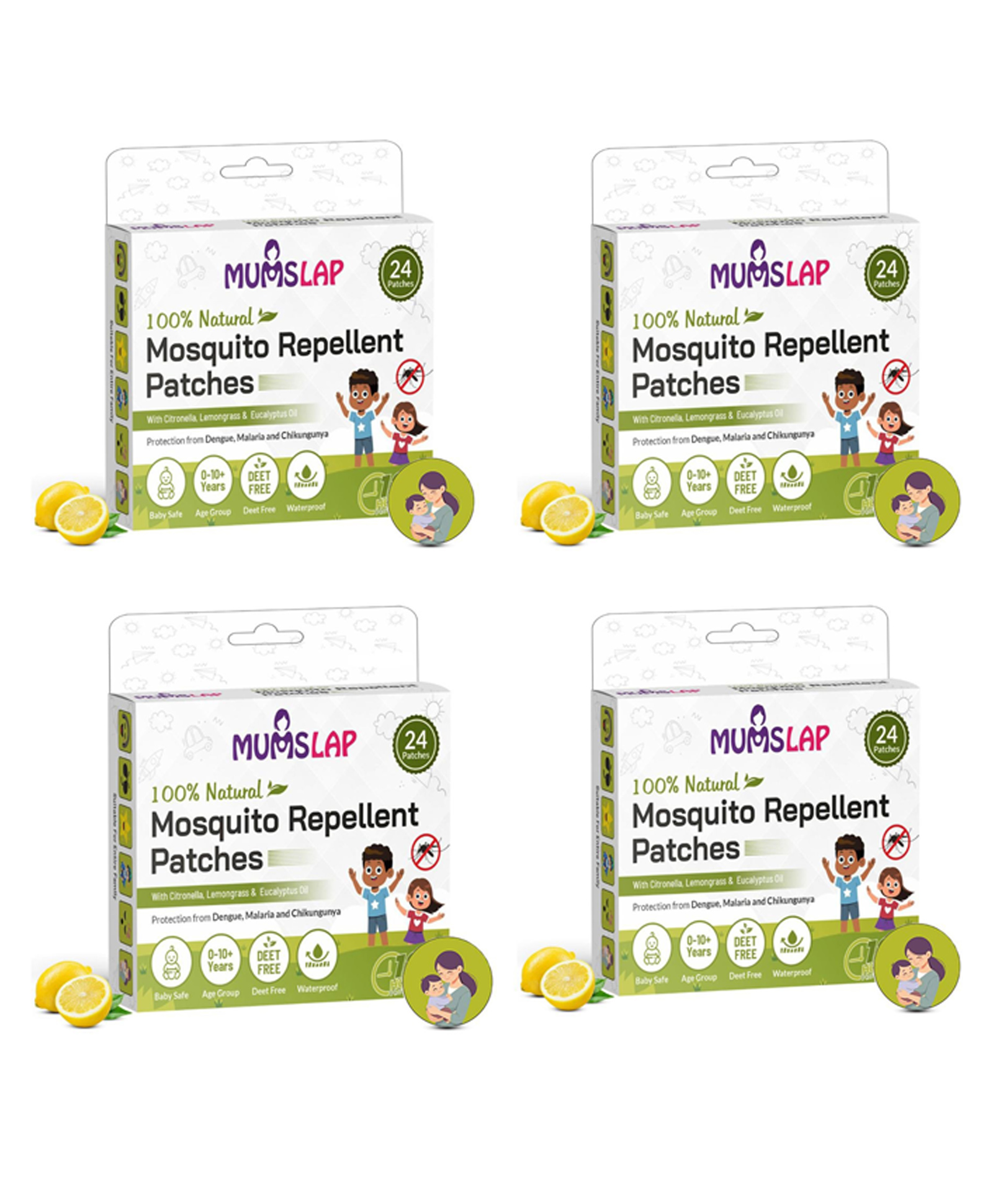 MumsLap 100% Natural Mosquito Repellent Patches for Babies & Kids - Pack of 4 (96 Patches)-picture-1