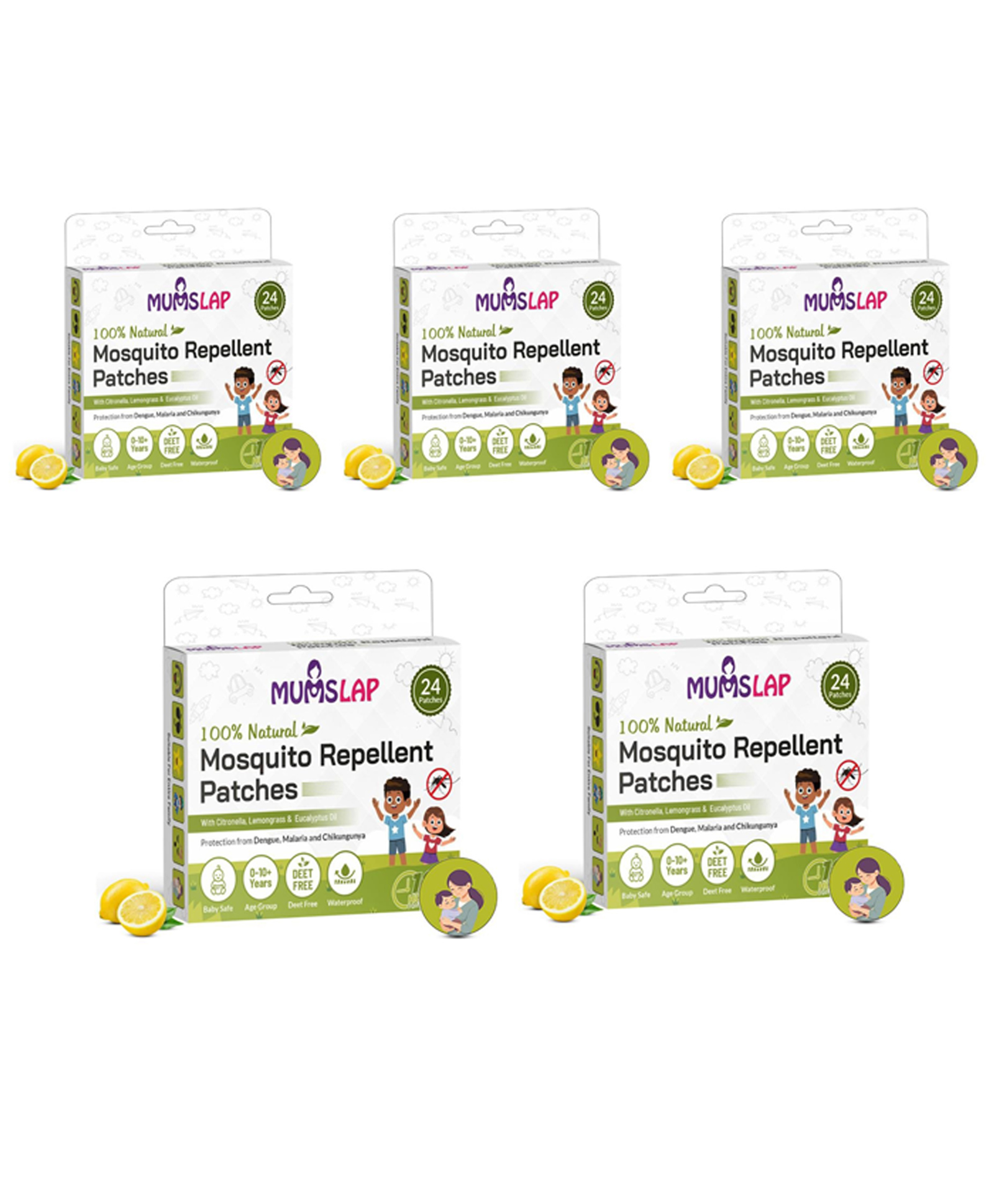 MumsLap 100% Natural Mosquito Repellent Patches for Babies & Kids - Pack of 5 (120 Patches)-picture-0