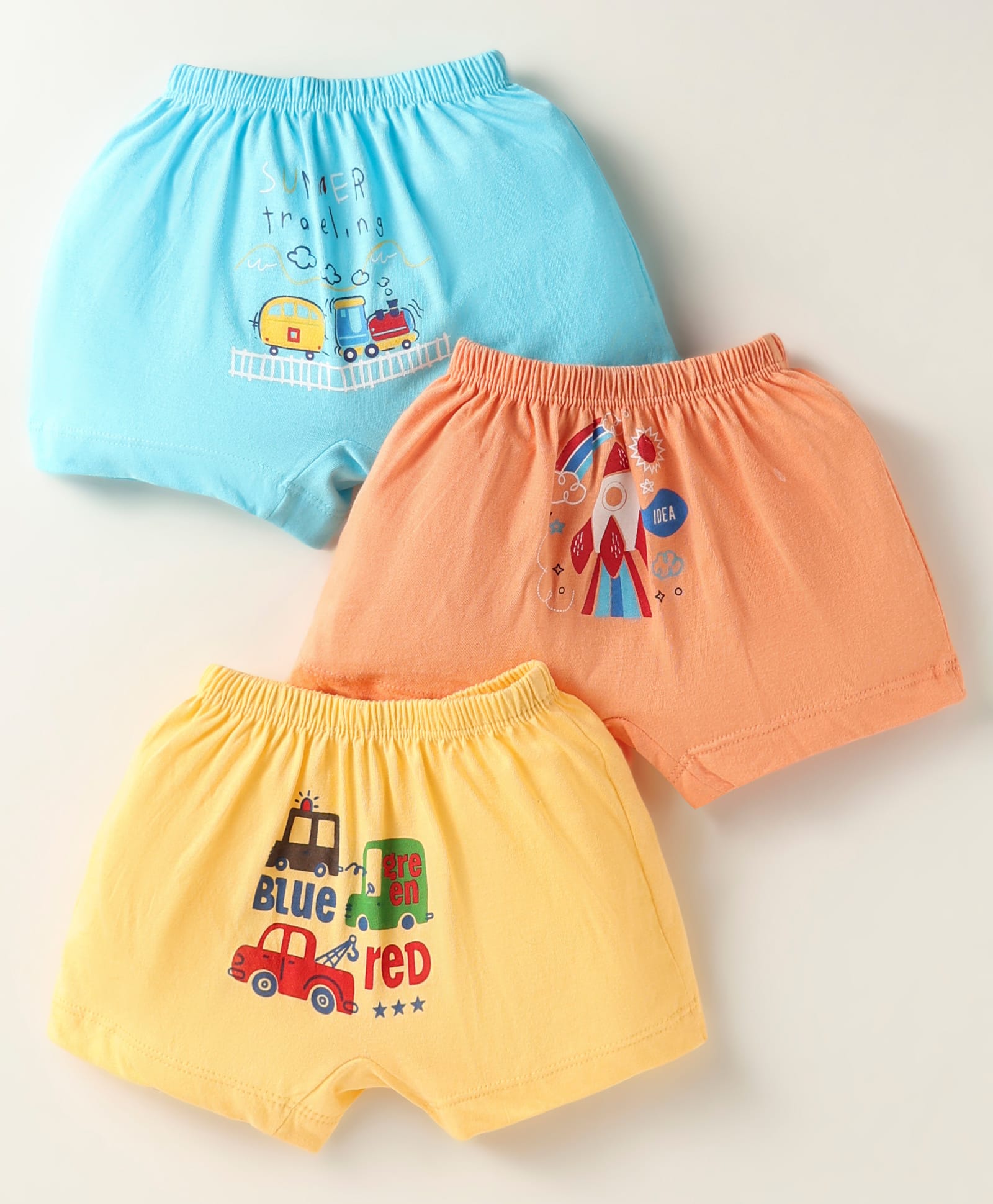 Bodycare Cotton Knit Boxers With Text Print Pack Of 3 - Light Blue Orange & Yellow-picture-3