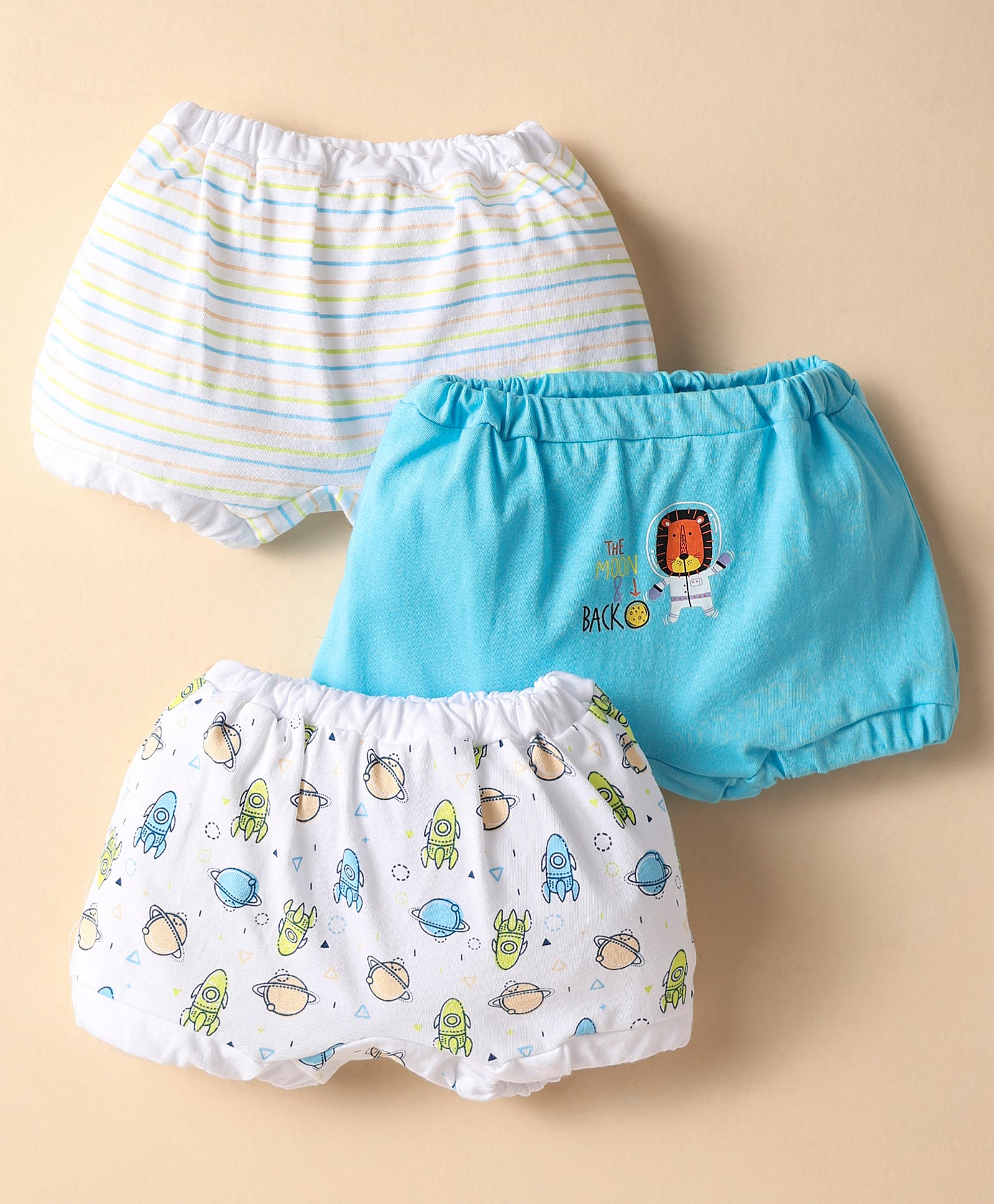 Bodycare Cotton Knit Space Theme & Animal Printed Boxers Pack of 3 - Light Blue & White-image-4