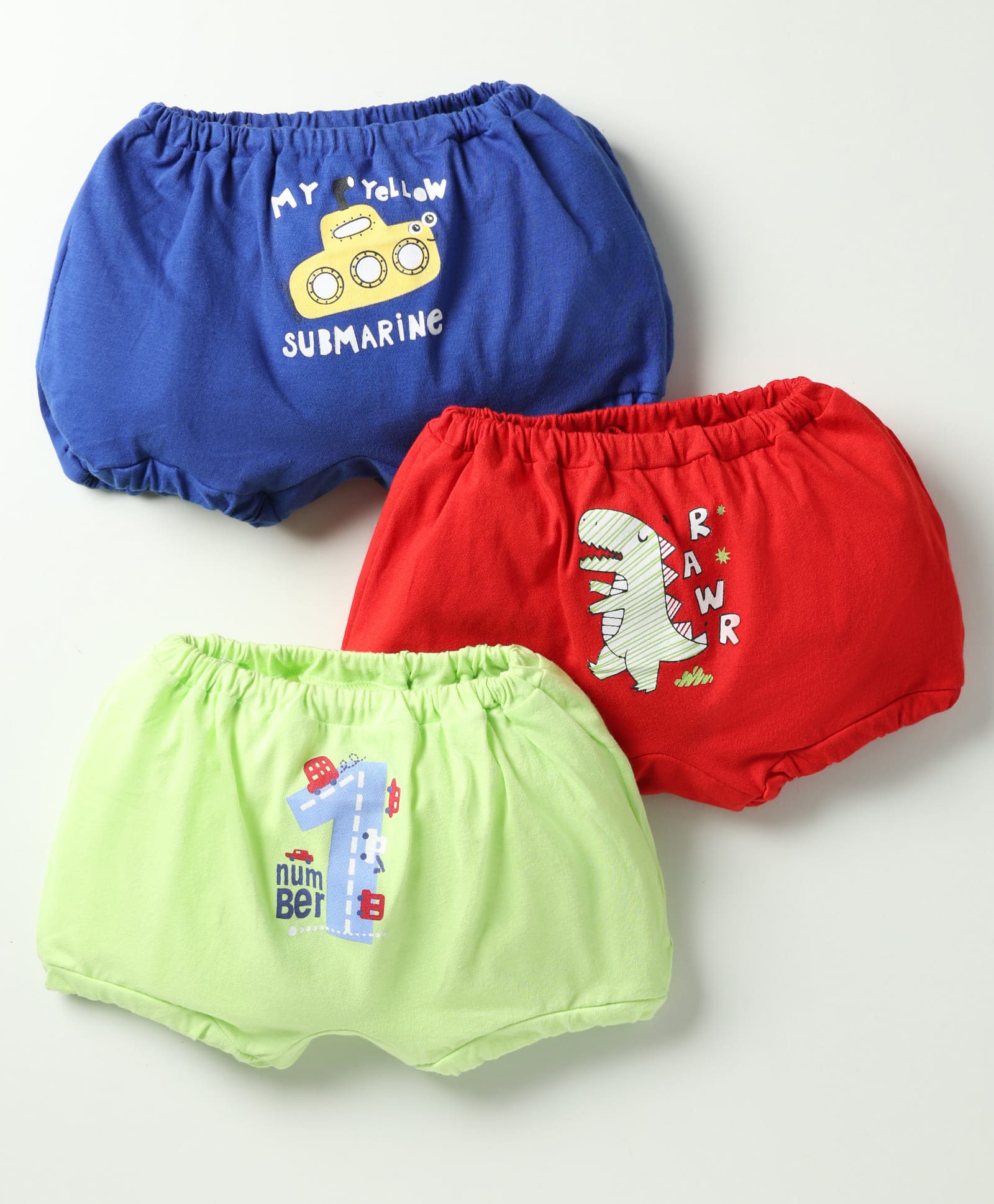 Bodycare Cotton Knit Trunks With Animal Print Pack Of 3 - Light Green Red & Navy Blue-image-3