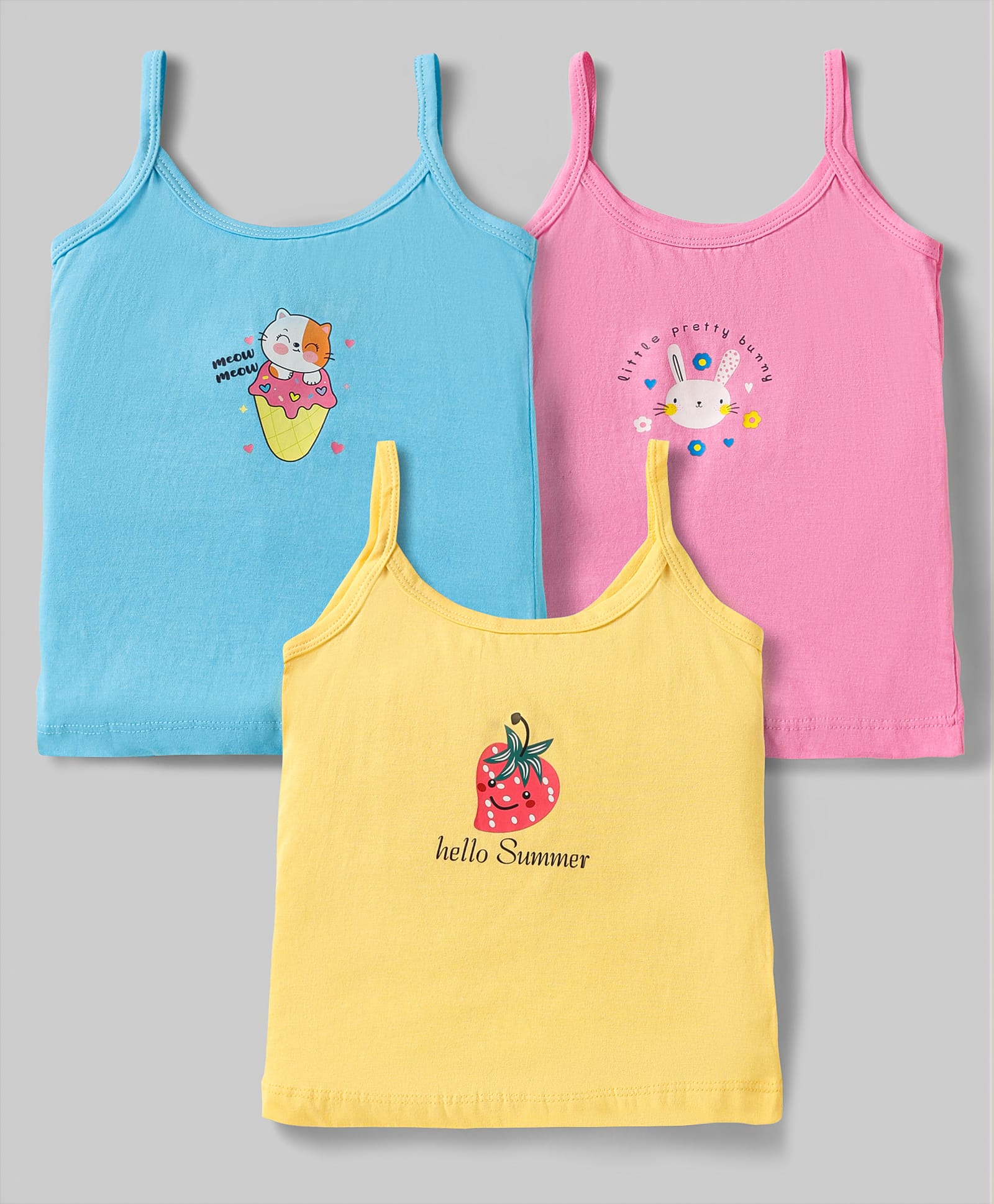 Bodycare Cotton Knit Sleeveless Slips with Tropical Prints Pack of 3 - Pink & Yellow-picture-4