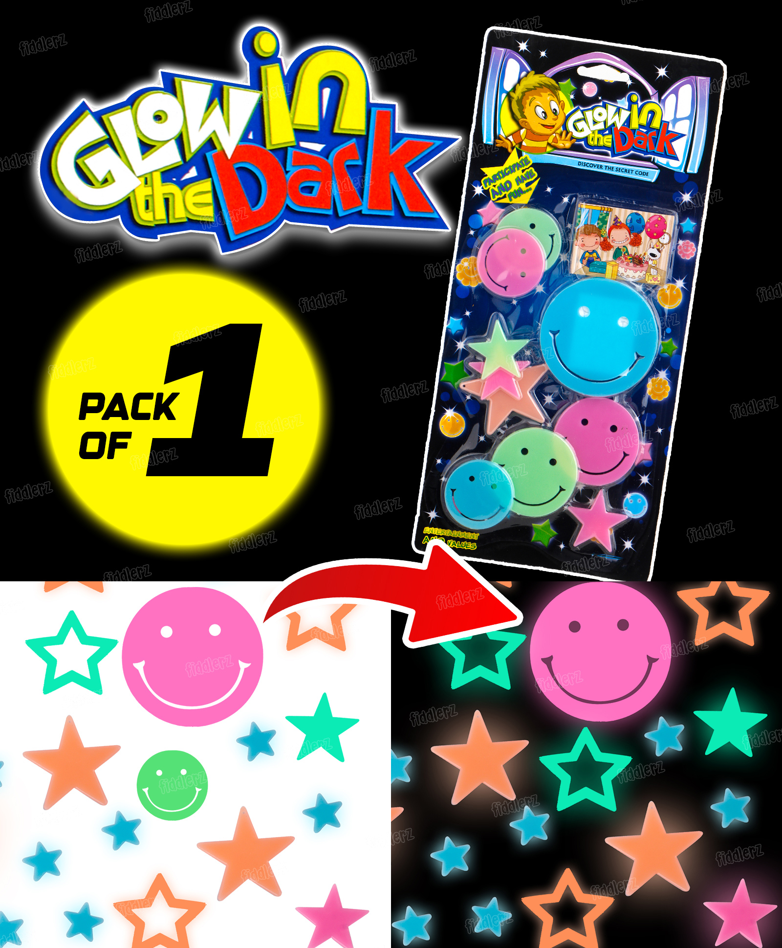 Fiddlerz Glow in The Dark Stickers Stars and Moon Wall Stickers with Double-Sided Tape for Kids Bedroom Ceiling Room Decoration Absorbs Light for Luminous Effect Home Décor Pack of 1-image-4