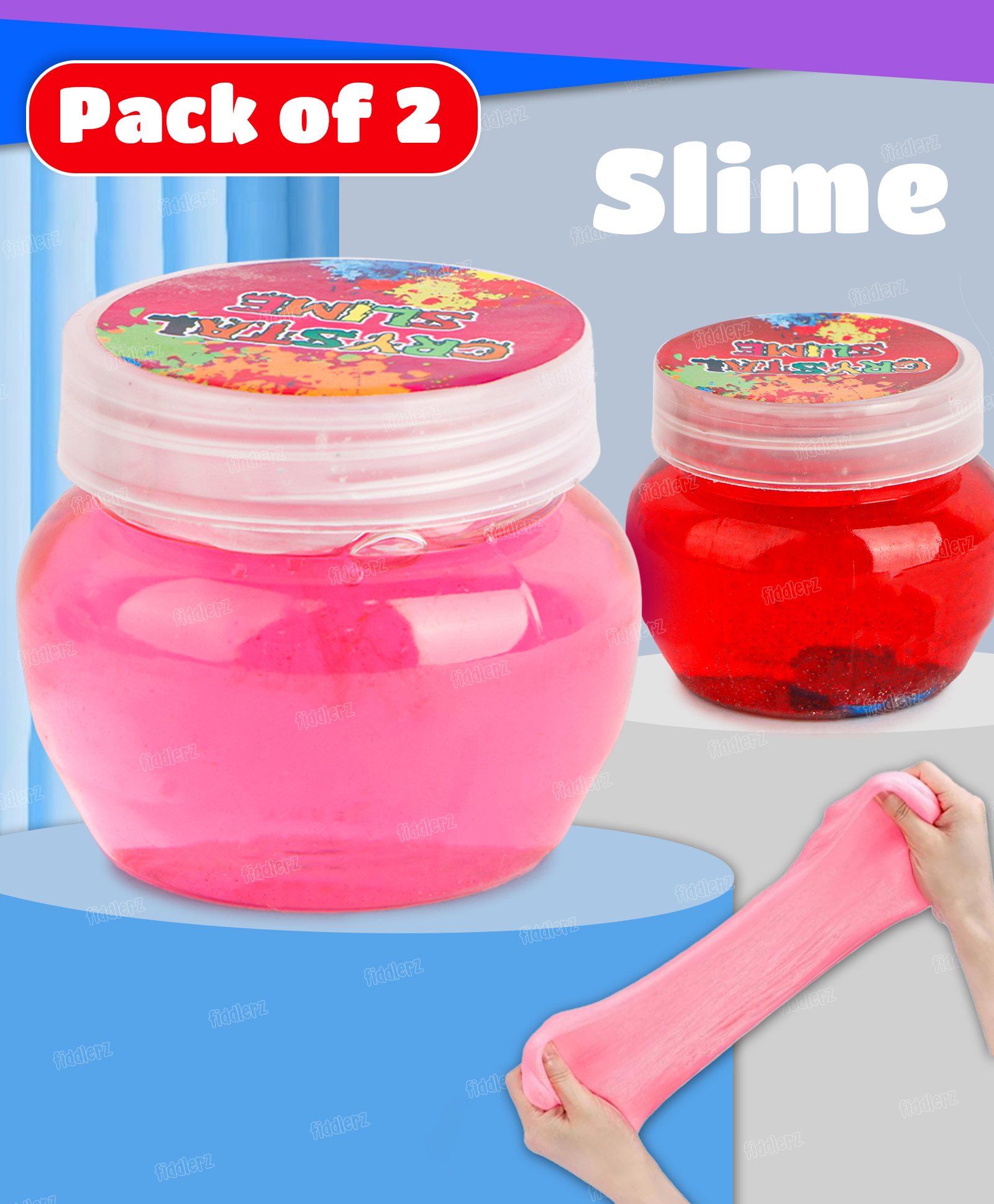 Fiddlerz Crystal Transparent Slime Jelly Non-Sticky Soft Stretchy Stress Relief Sensory Play Toy Fun Educational Activity Colorful DIY Putty Clay for Kids Boys and Girls Multicolor - (Pack of 2)-image-40