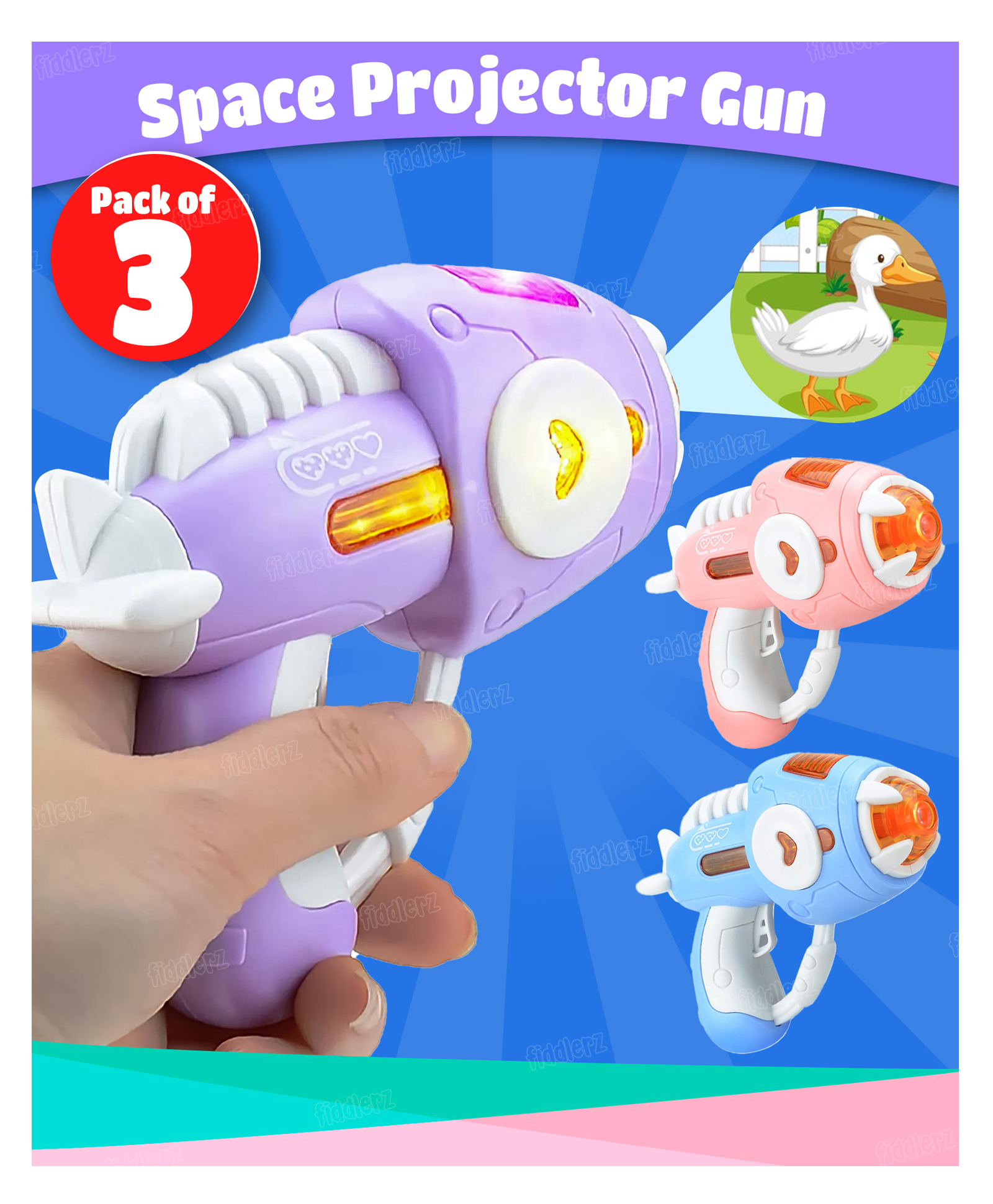 Fiddlerz Space Blaster Gun for Kids Light-Up Laser Sound Toy Gun Flashing LED Lights Sound Effects for Sci-Fi Roleplay Interactive Fun Gift for Boys and Girls Multicolor- (Pack of 3)-image-31