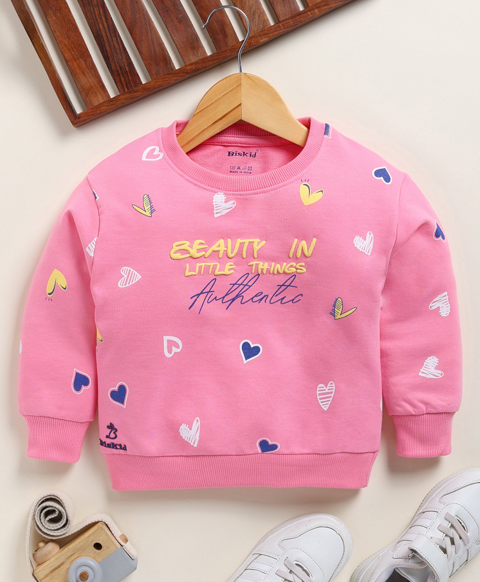 Biskid Cotton Full Sleeves Beauty In Little Things Text Detailed Sweatshirt - Pink-picture-10