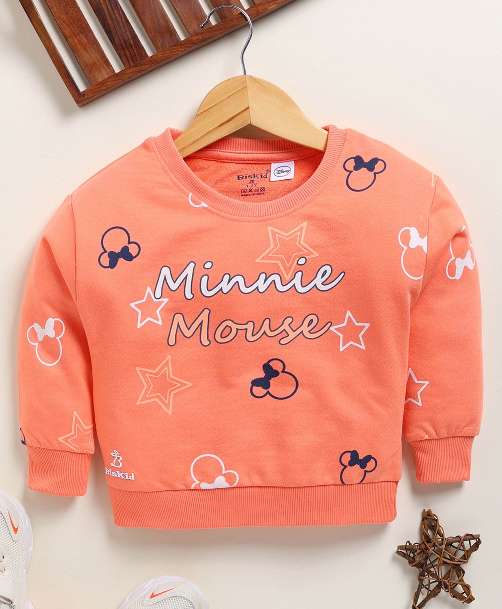 Biskid Cotton Mickey & Friends Featuring Full Sleeves Minnie Mouse Text Printed Sweatshirt - Orange-picture-0