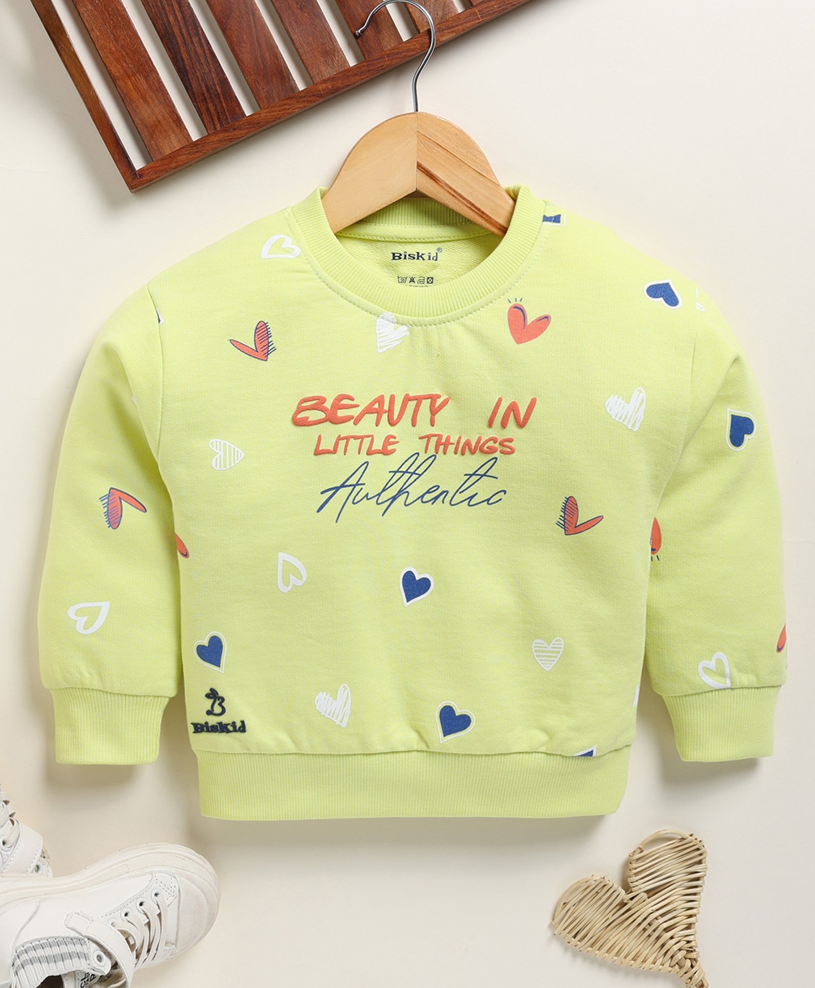 Biskid Cotton Full Sleeves Beauty In Little Things Text Detailed Sweatshirt - Lime Green-picture-26