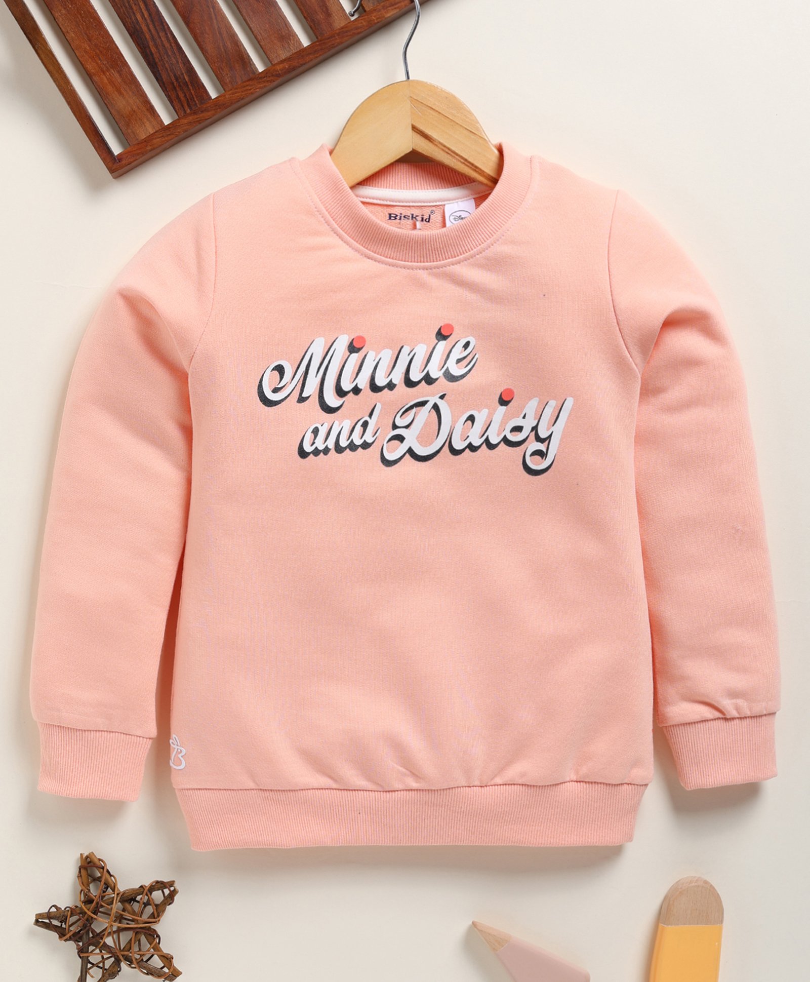 Biskid Cotton Mickey & Friends Featuring Full Sleeves Minnie Mouse Back Printed Sweatshirt - Light Peach-picture-27
