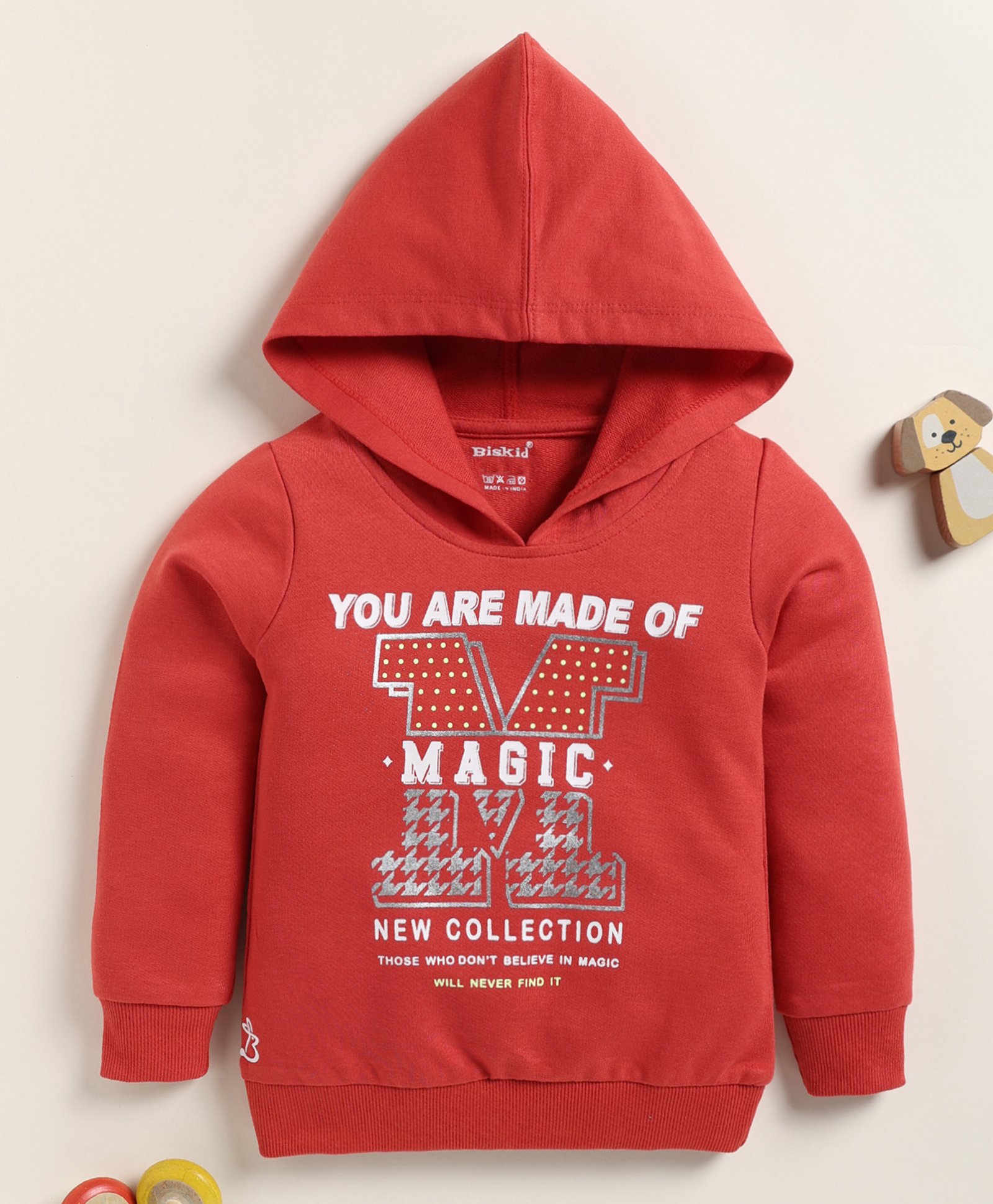 Biskid Cotton Full Sleeves You Are Made Of Magic Text Printed Hooded Sweatshirt - Red-picture-13
