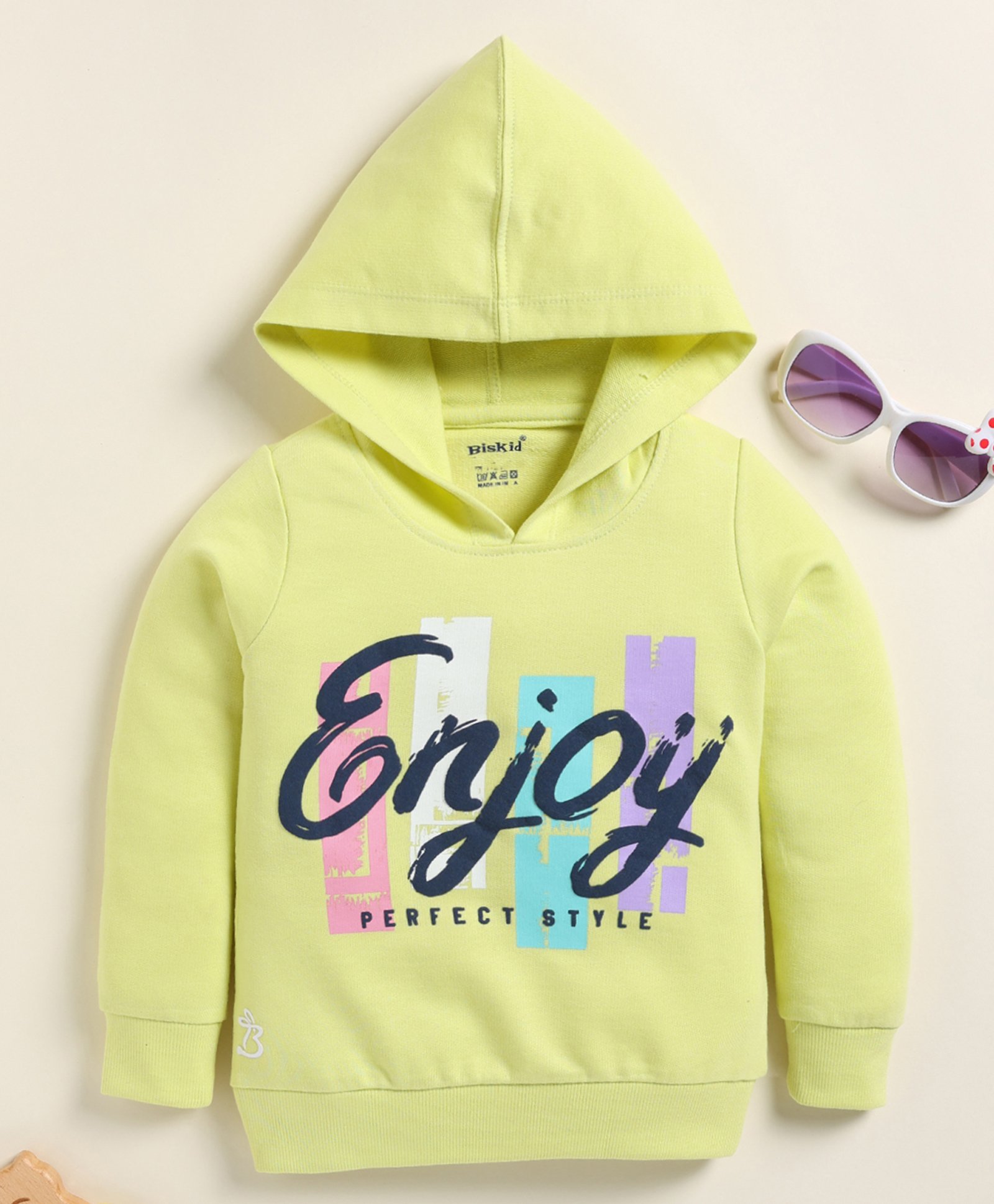 Biskid Cotton Full Sleeves Enjoy Text Printed Hooded Sweatshirt - Green-image-44