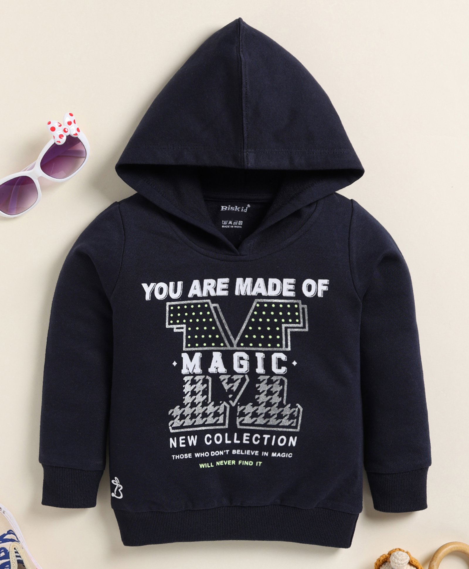 Biskid Cotton Full Sleeves You Are Made Of Magic Text Printed Hooded Sweatshirt - Blue-image-15