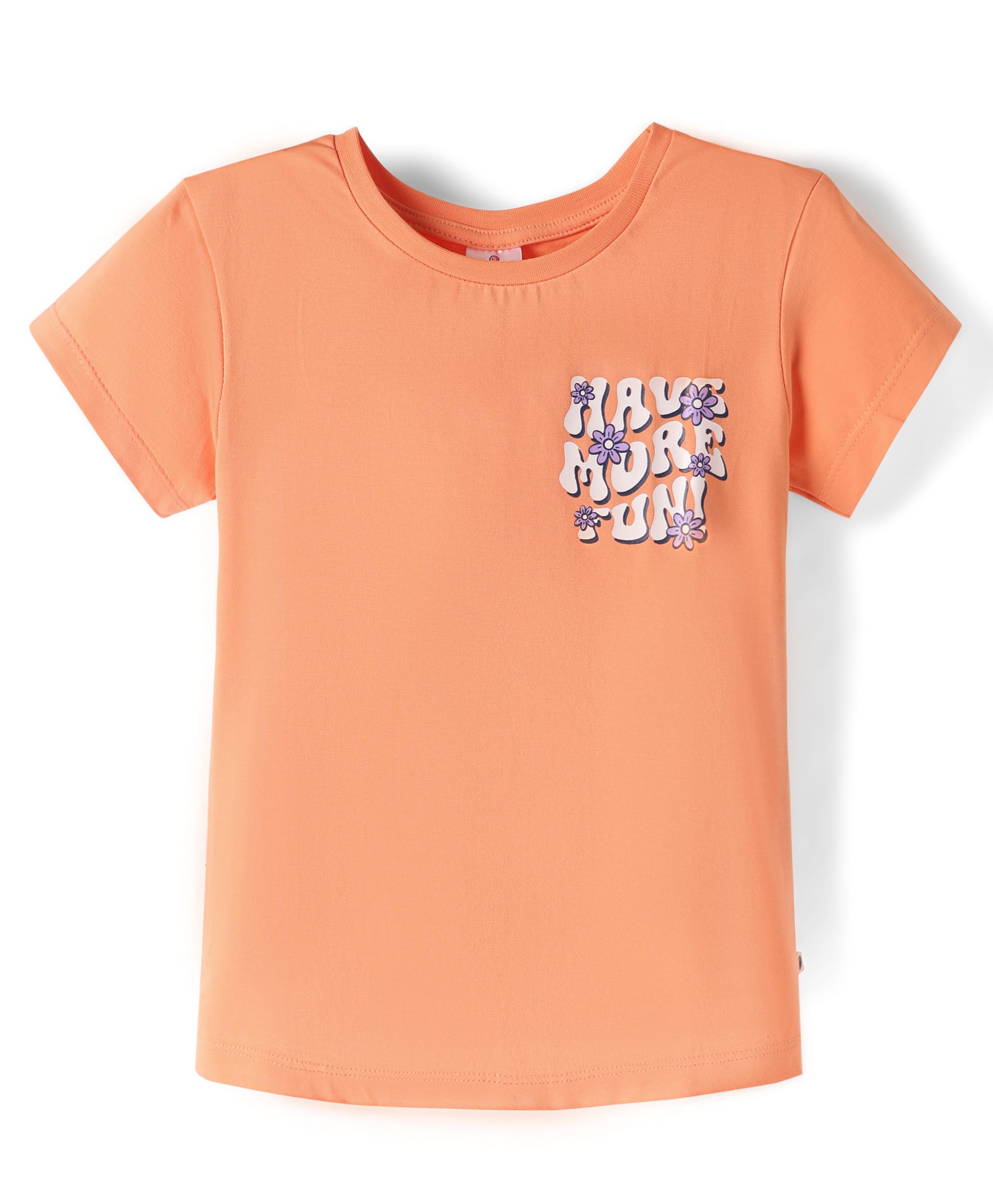 Smarty Girls Cotton Knit Half Sleeves Top with Floral & Have More Fun Text Print -Peach-picture-25