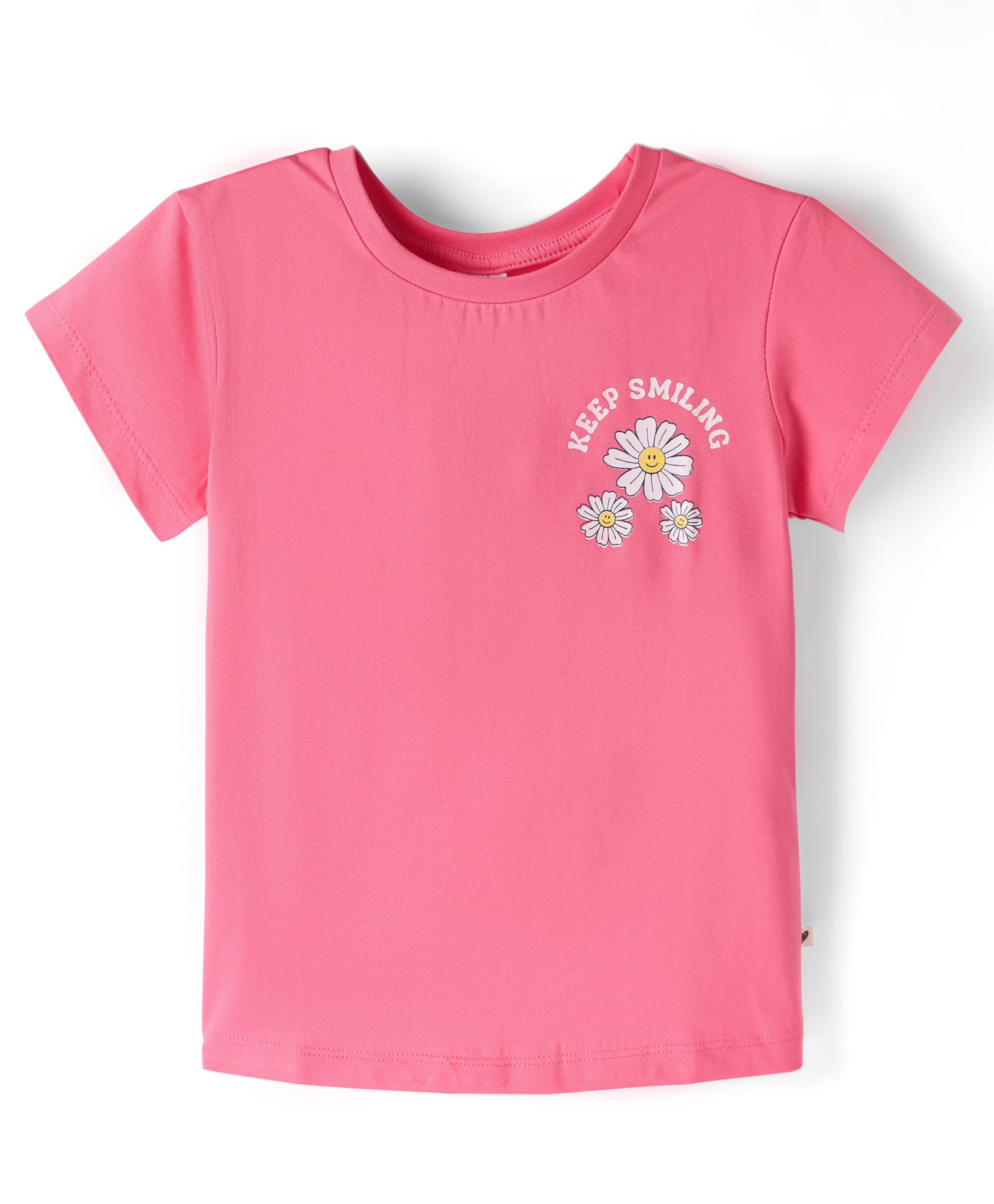 Smarty Girls Cotton Knit Half Sleeves Top with Floral & Keep Smiling Text Print - Pink-picture-21
