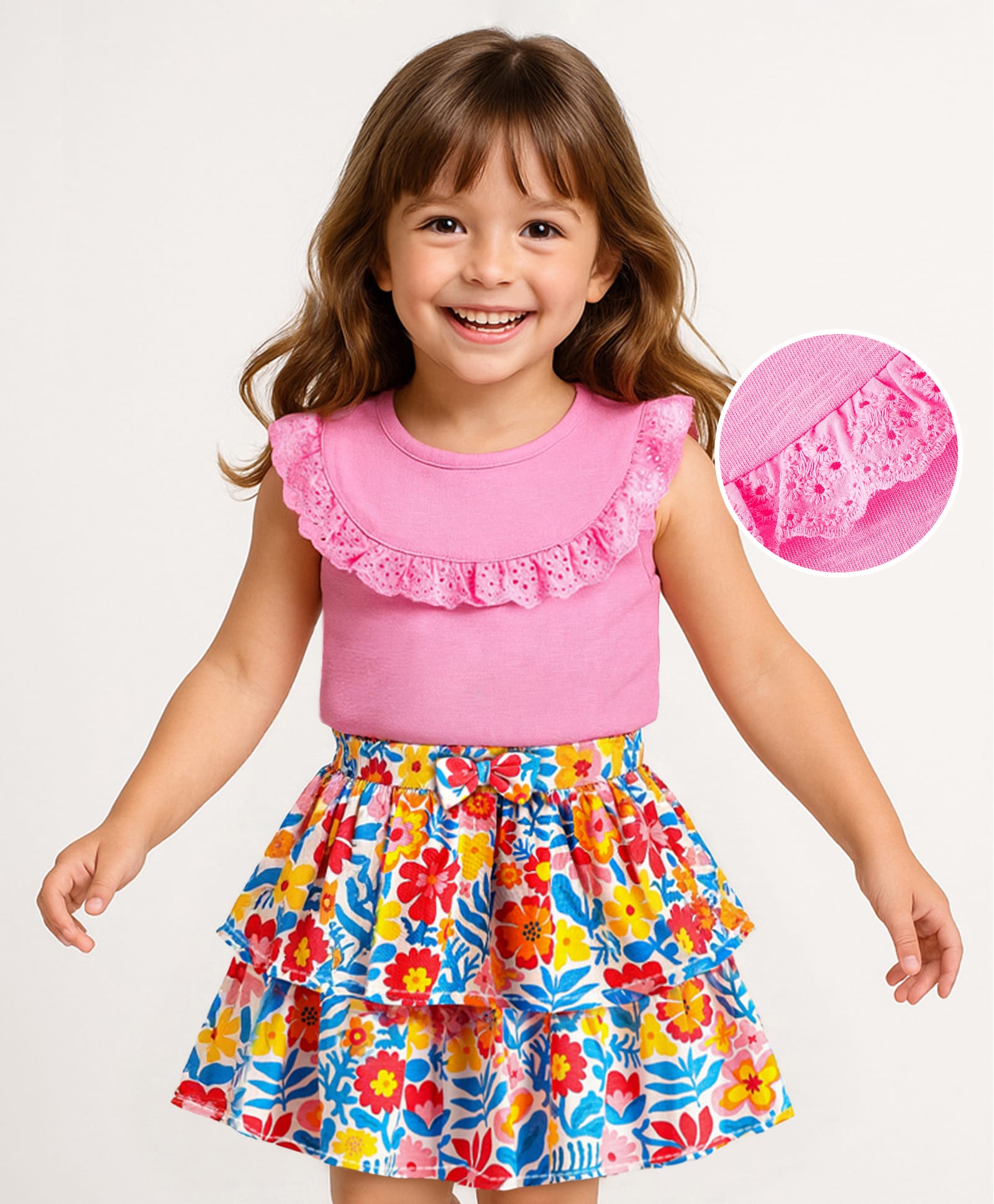 Babyhug Single Jersey Knit Sleeveless Top & Skirt Set With Floral Print - Pink-image-38
