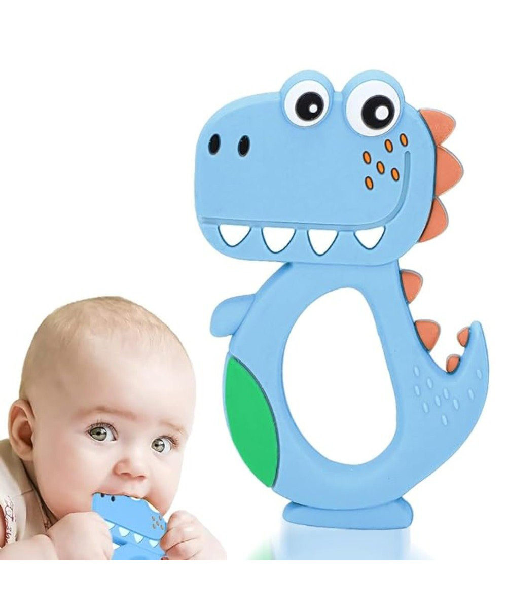 Tony Stark Cute Dinosaur Silicone Baby Teether for Teething Gums, Teether for 3+ Months Baby, Helps Biting Skills Development, Colour & Shape Recognition, Food Grade Silicone, Teething Toy for Infants, Babies, and Toddlers (Blue)-image-7