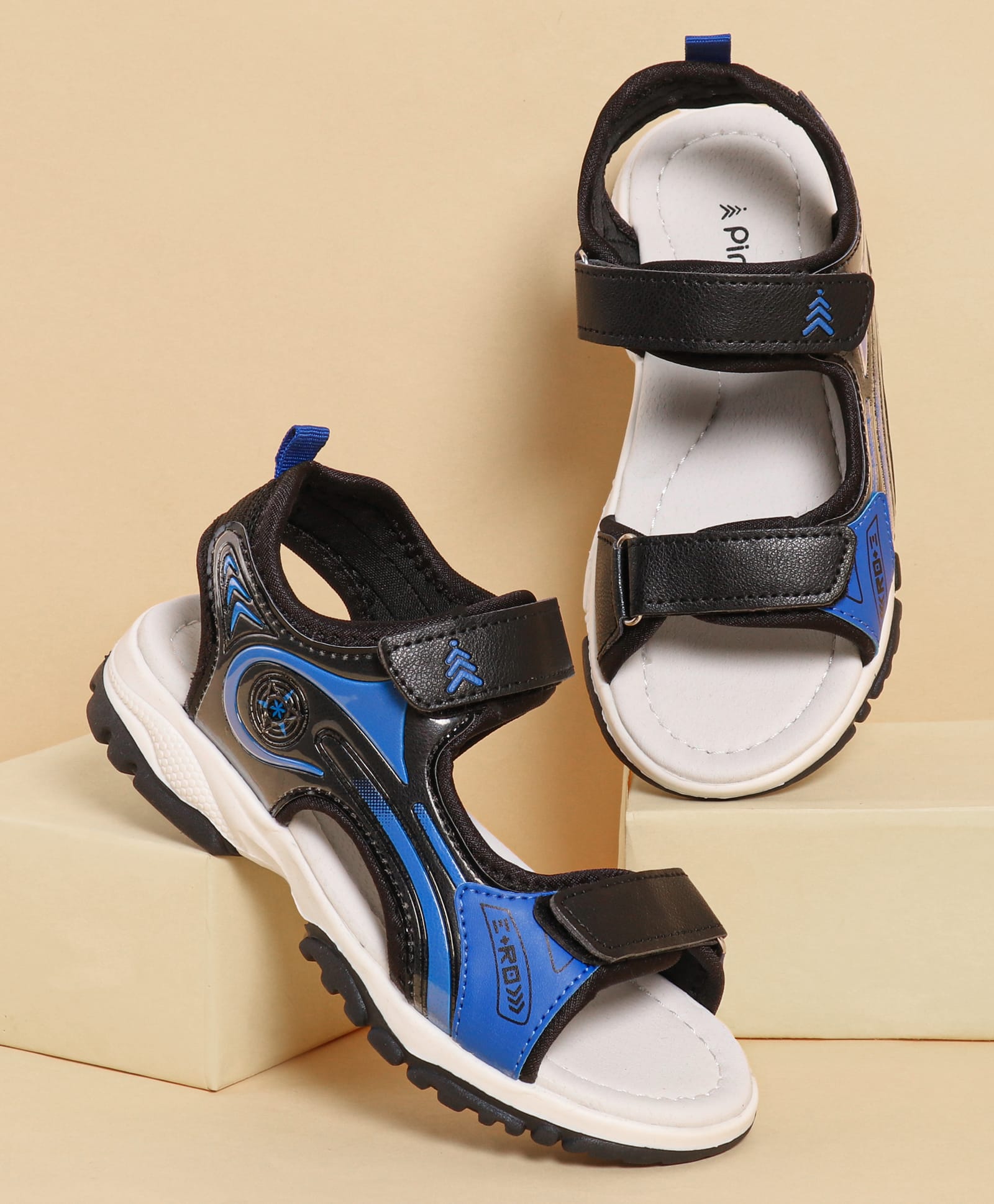 Pine Kids Sandals with Velcro Closure & Text Print - Black