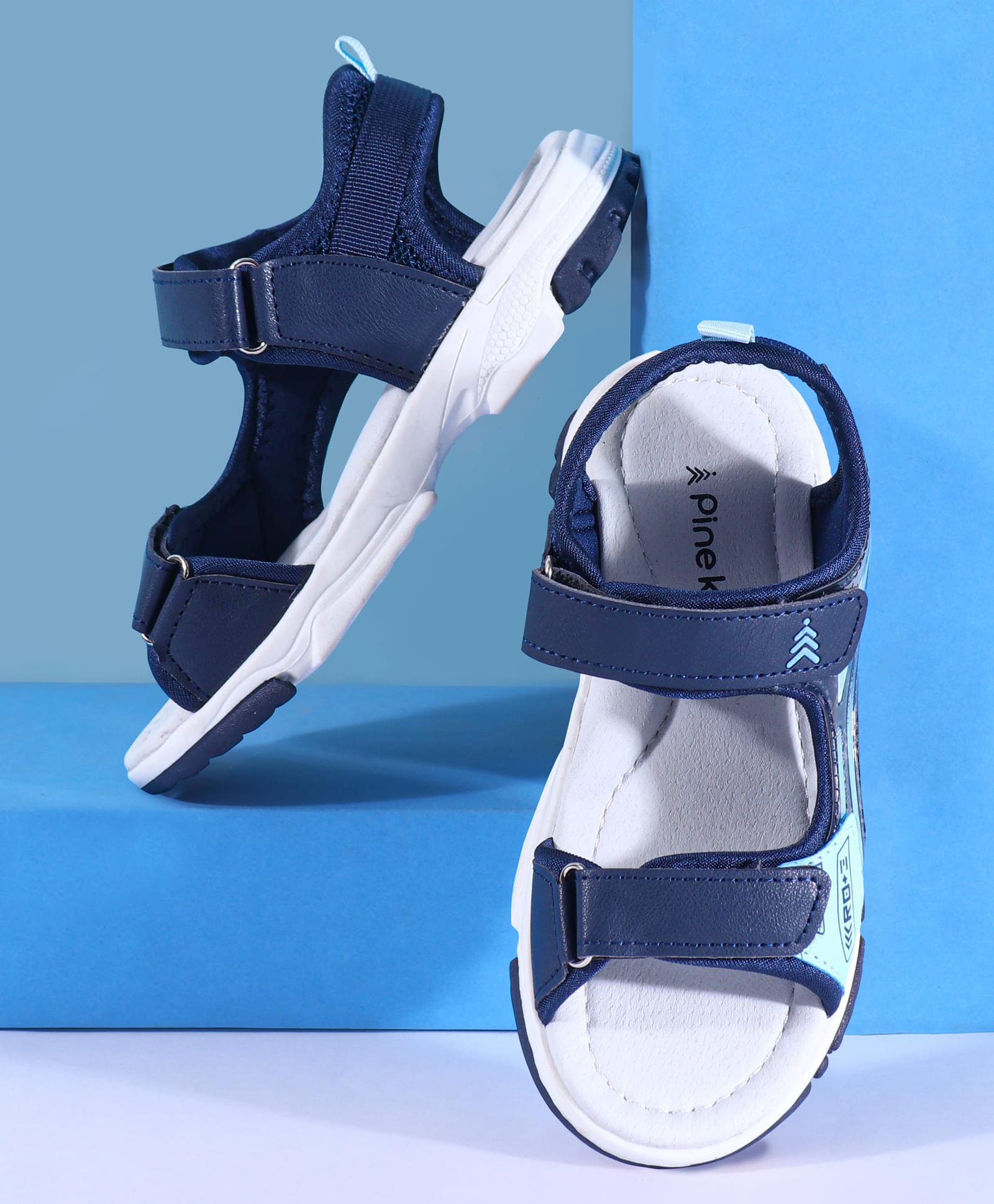 Pine Kids Sandals with Velcro Closure & Text Print - Blue-image-26