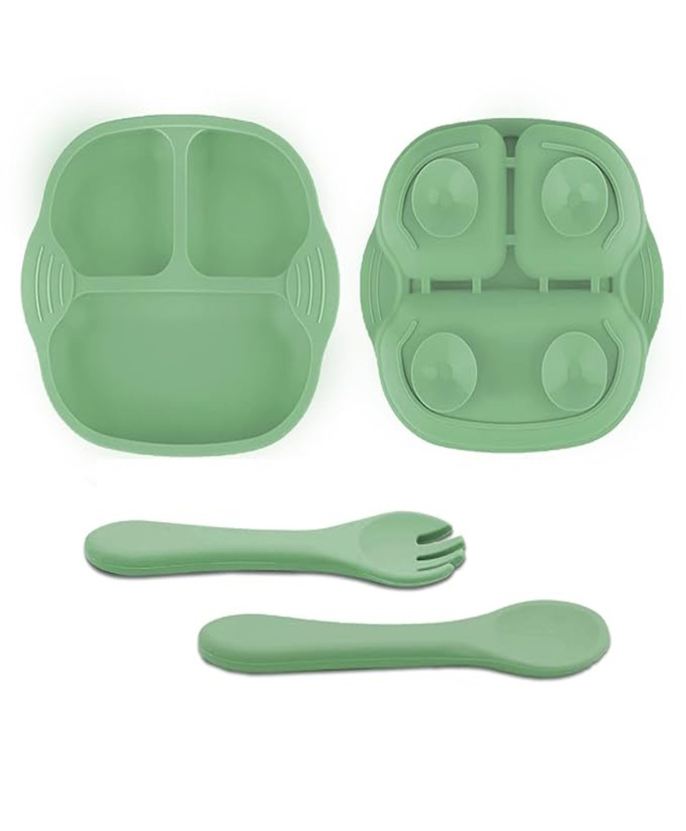 Tony Stark Newborn Essentials Baby Feeding Set, Suction Plate Set for Toddlers, Babies, Kids Plates for Food with Spoon Fork, Silicone Set (Green)-image-29