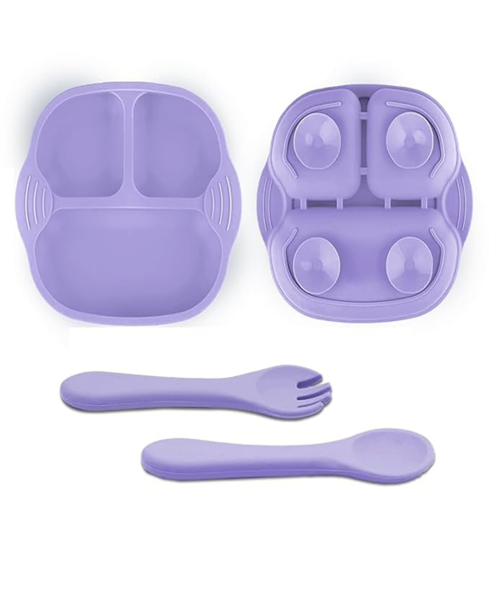 Tony Stark Newborn Essentials Baby Feeding Set, Suction Plate Set for Toddlers, Babies, Kids Plates for Food with Spoon Fork, Silicone Set (Lavender)-picture-48