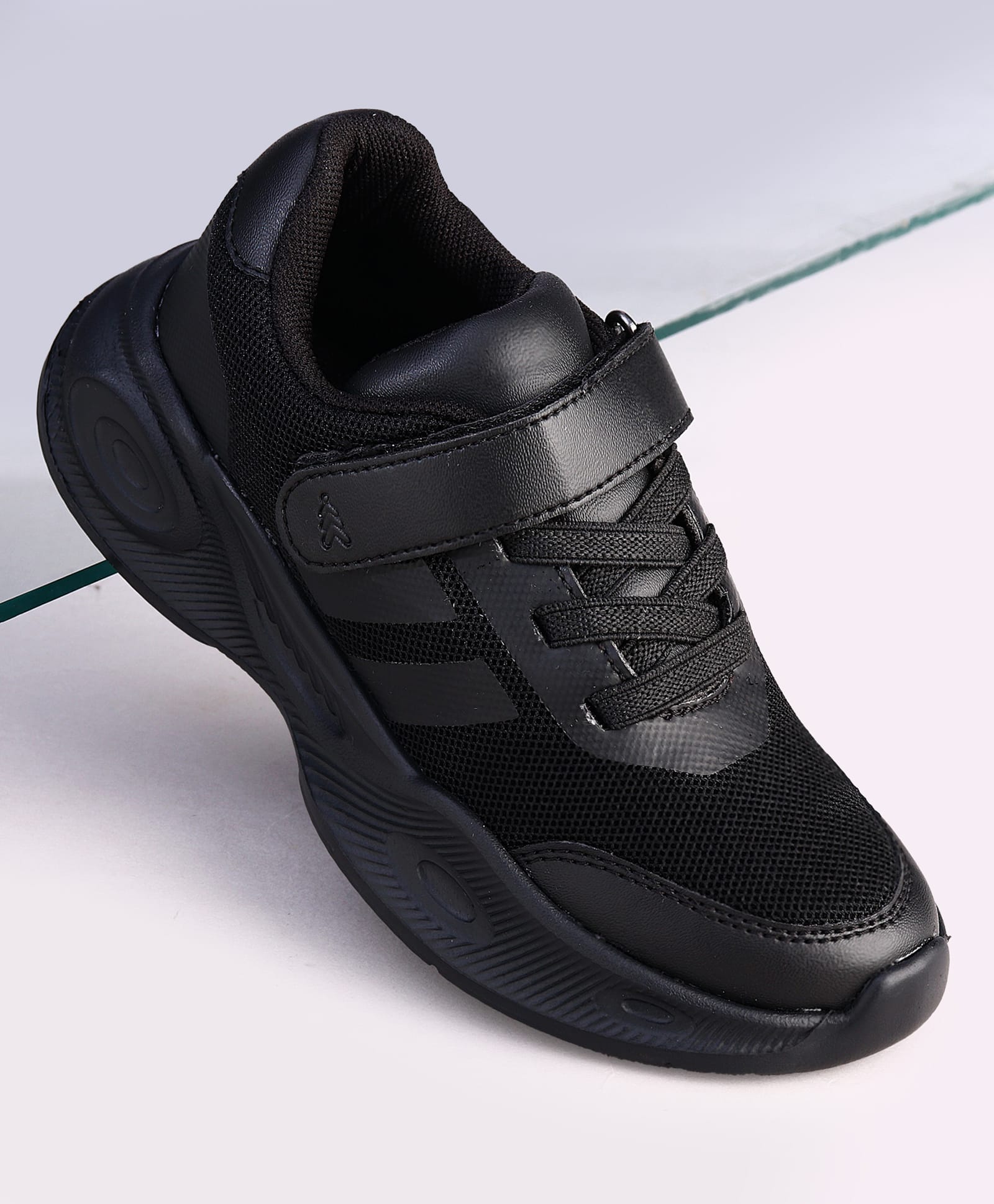 Pine Kids Velcro Closure Striped School Shoes - Black