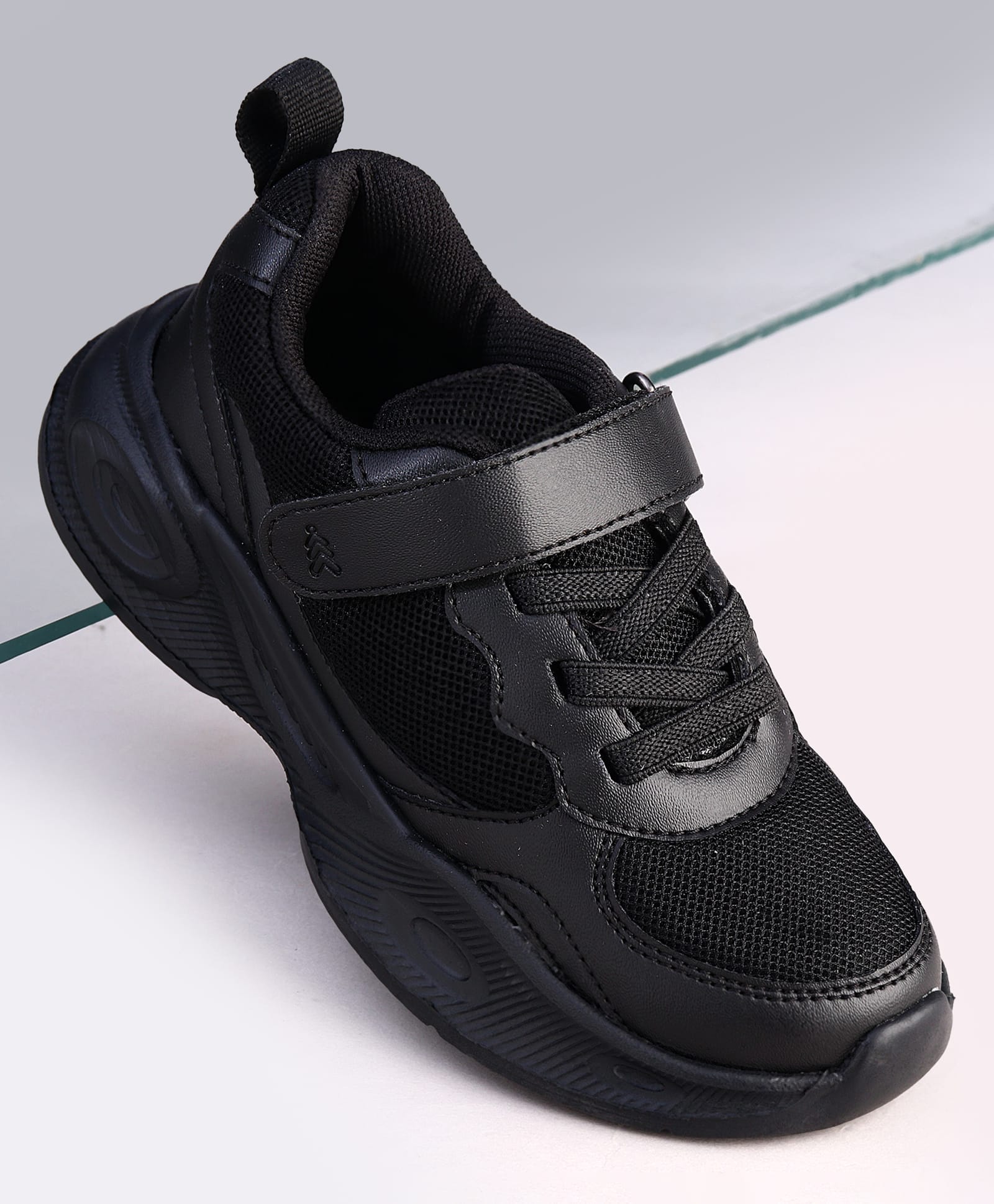 Pine Kids Velcro Closure Solid Color School Shoes - Black-picture-46