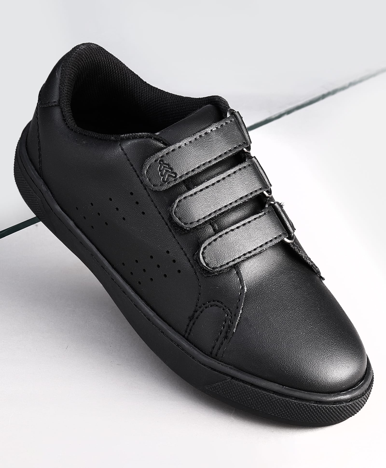 Pine Kids Velcro Closure Solid Color School Shoes - Black-picture-4