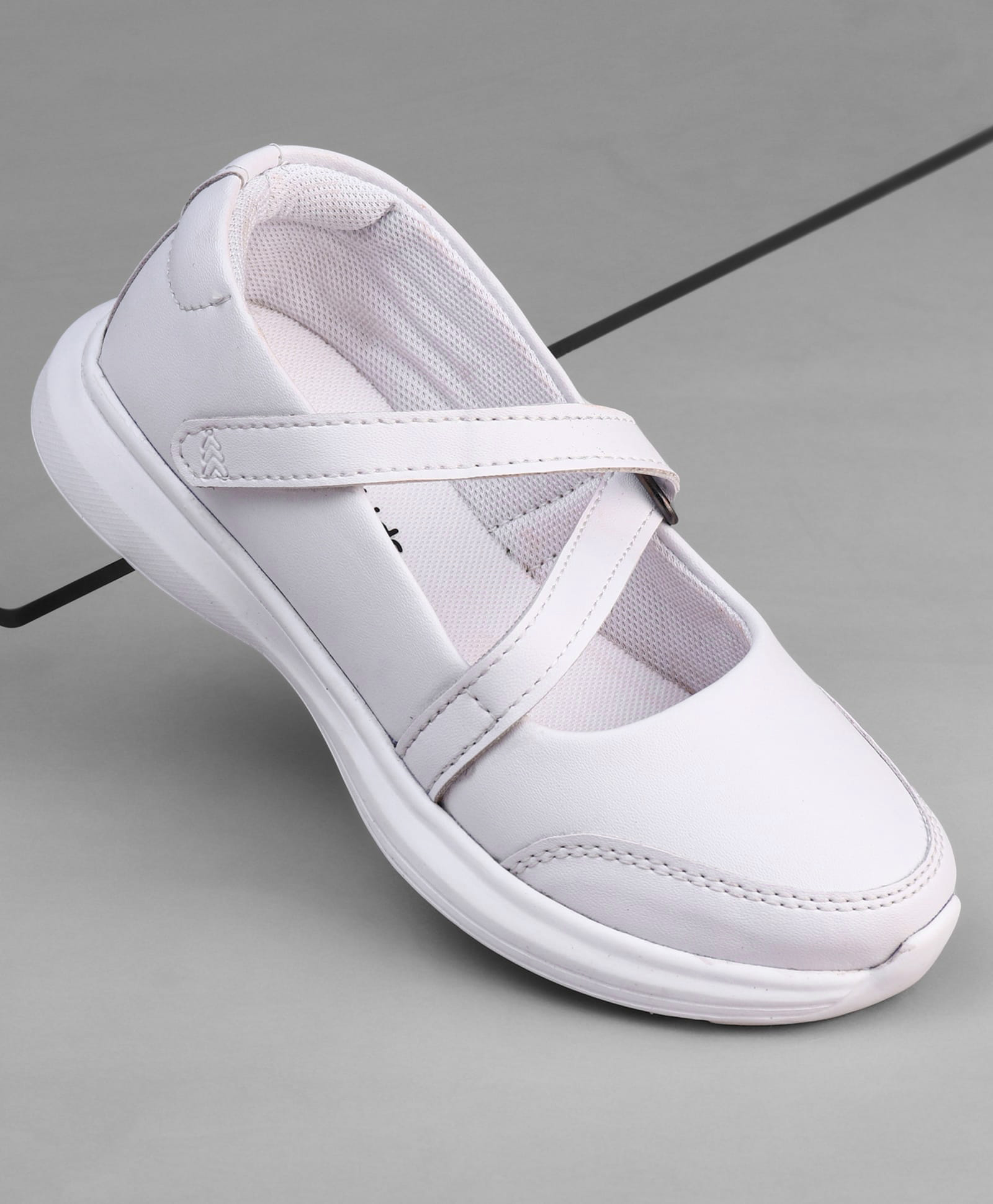 Pine Kids Velcro Closure Solid Coloured School Shoes - White-picture-24