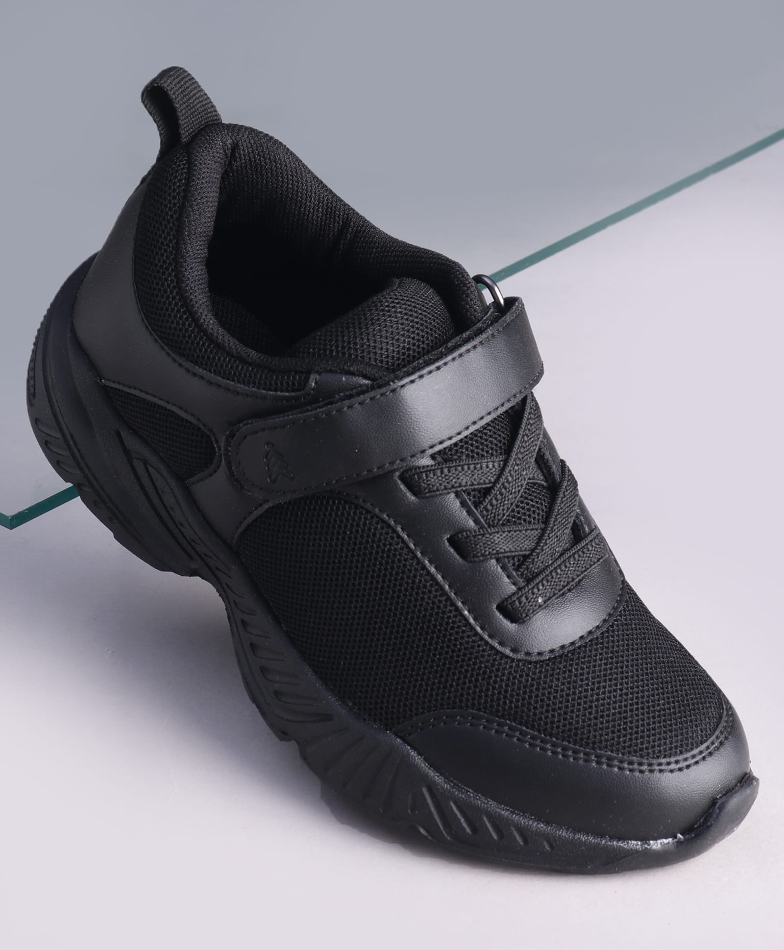 Pine Kids Velcro Closure Solid Color School Shoes - Black
