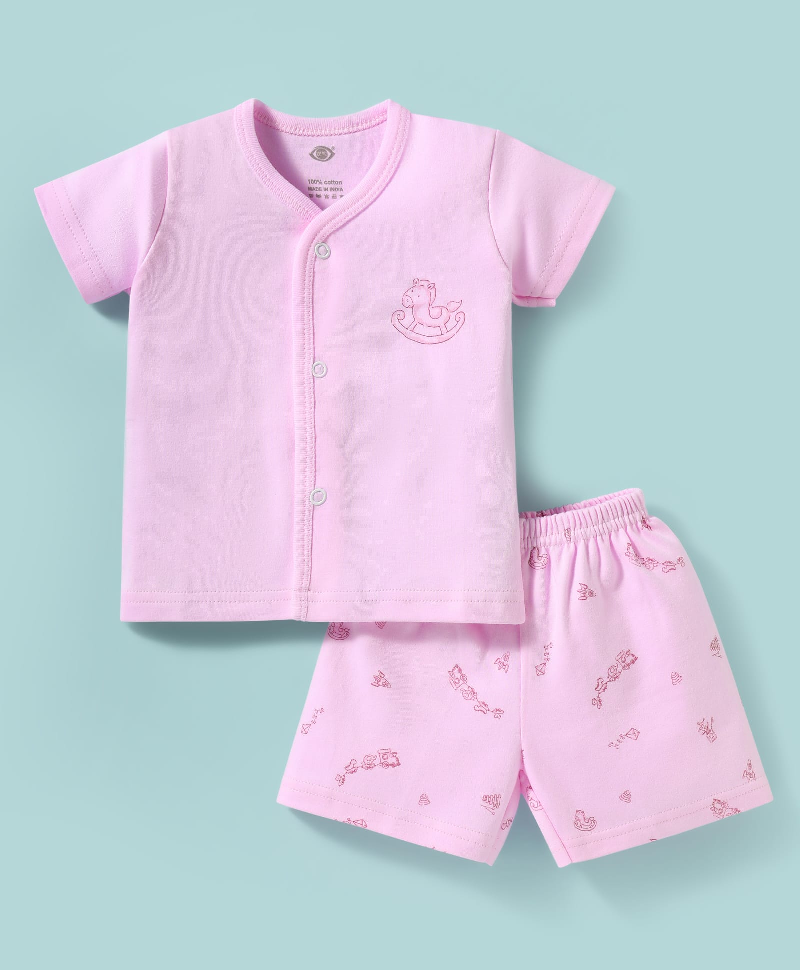Zero Interlock Knit Half Sleeves Shorts Night Suit With Animal Print - Pink-picture-31