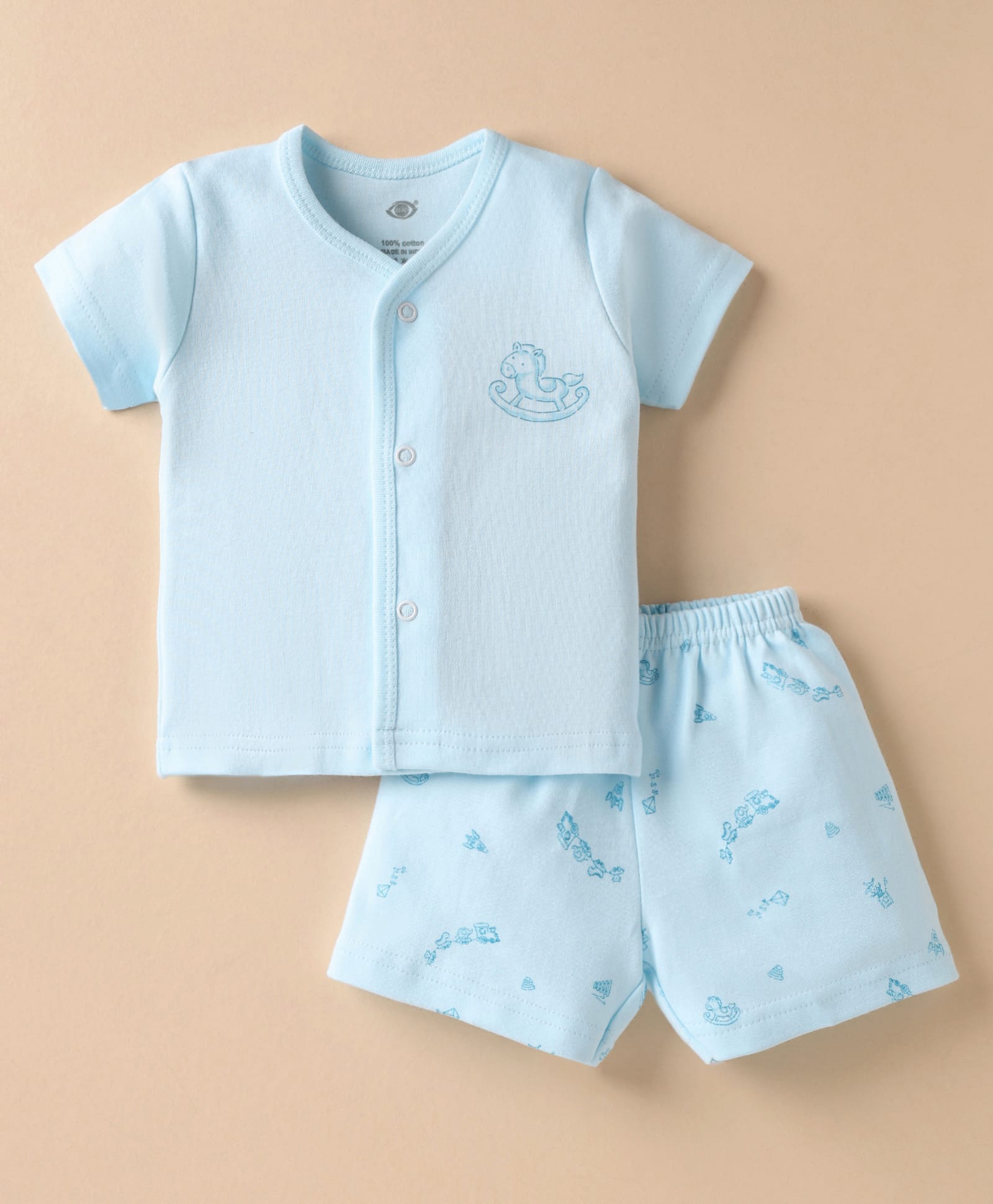 Zero Interlock Knit Half Sleeves Shorts Night Suit With Animal Print - Light Blue-picture-27