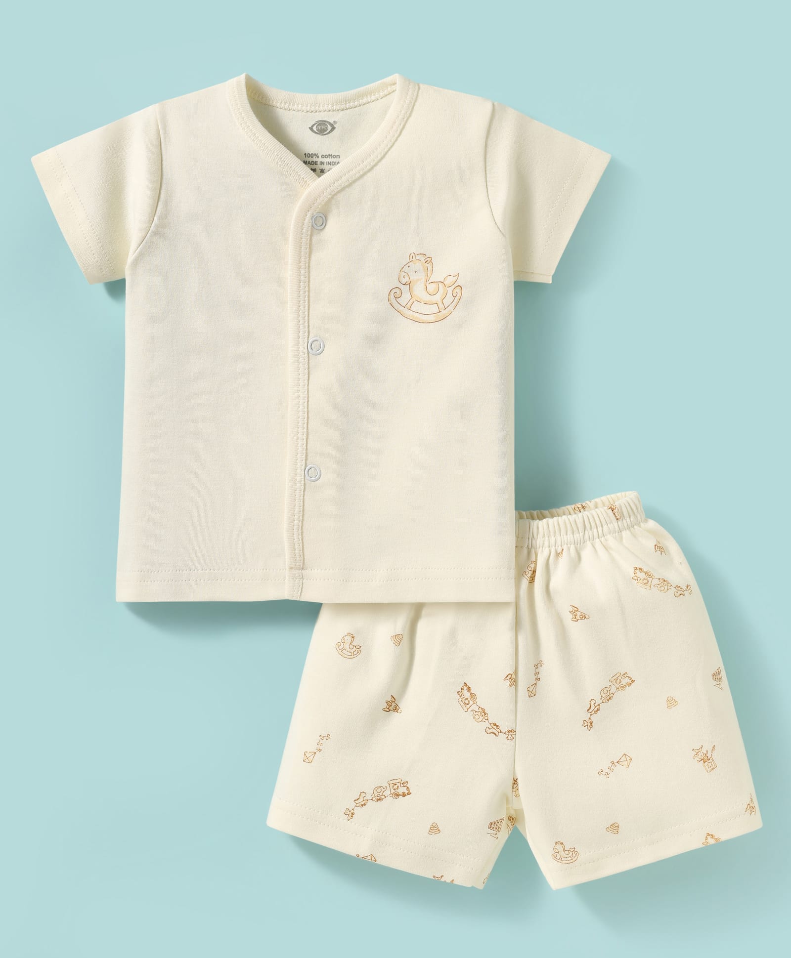 Zero Interlock Knit Half Sleeves Shorts Night Suit With Animal Print - Cream-image-33