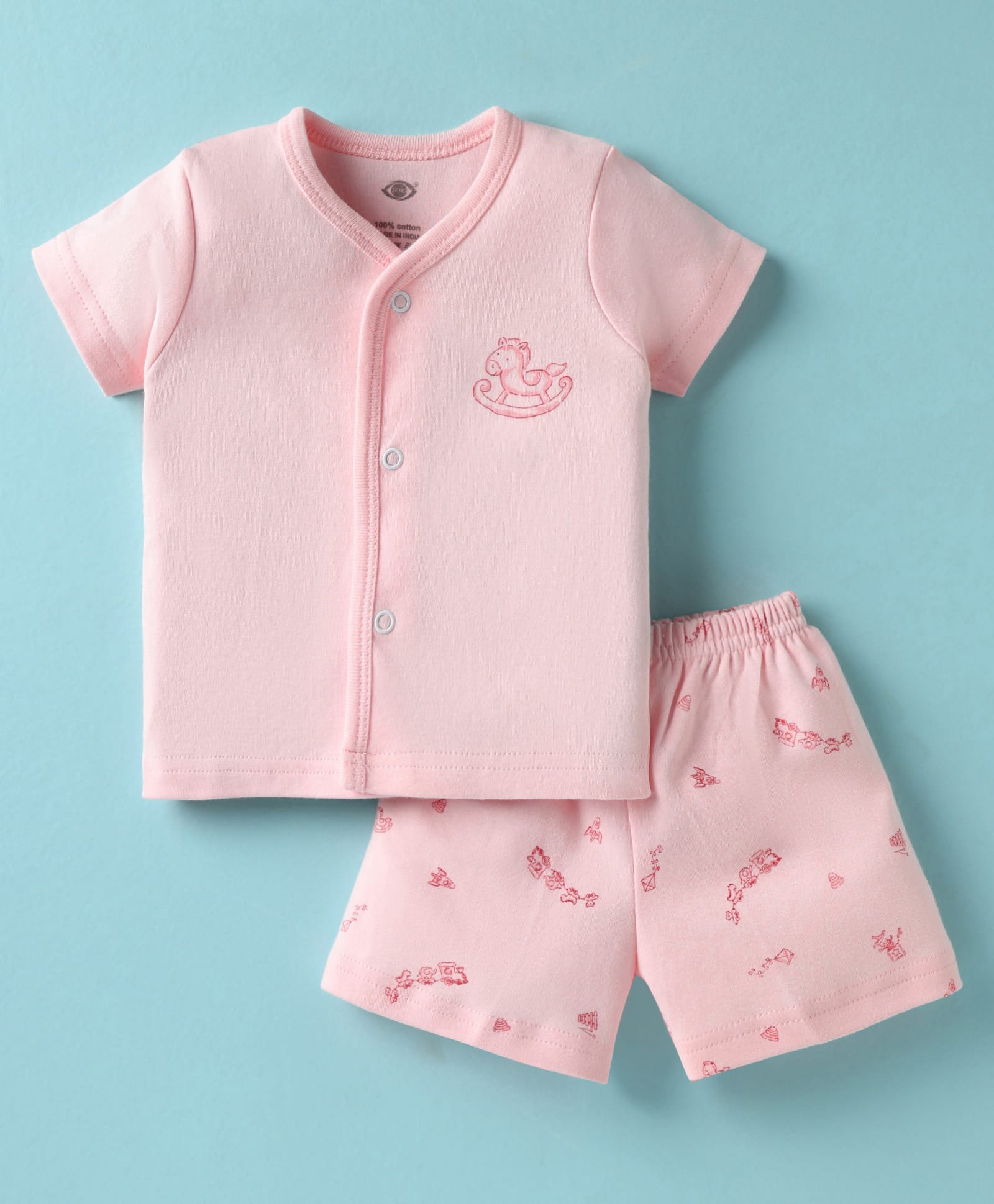Zero Interlock Knit Half Sleeves Shorts Night Suit With Animal Print - Peach-image-48